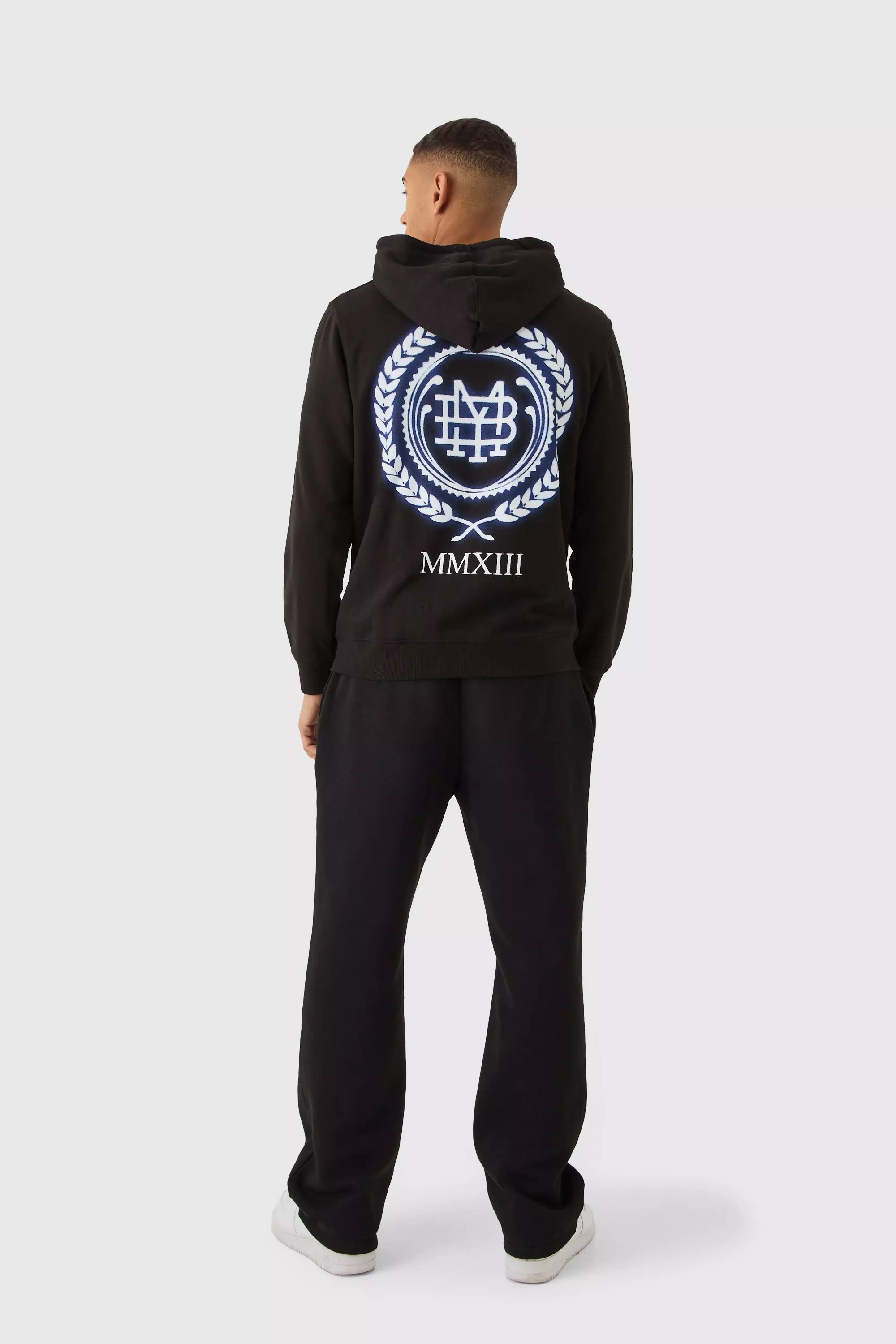 Regular Fit MMXIII Crest Graphic Zip Through Hoodie | boohooMAN USA