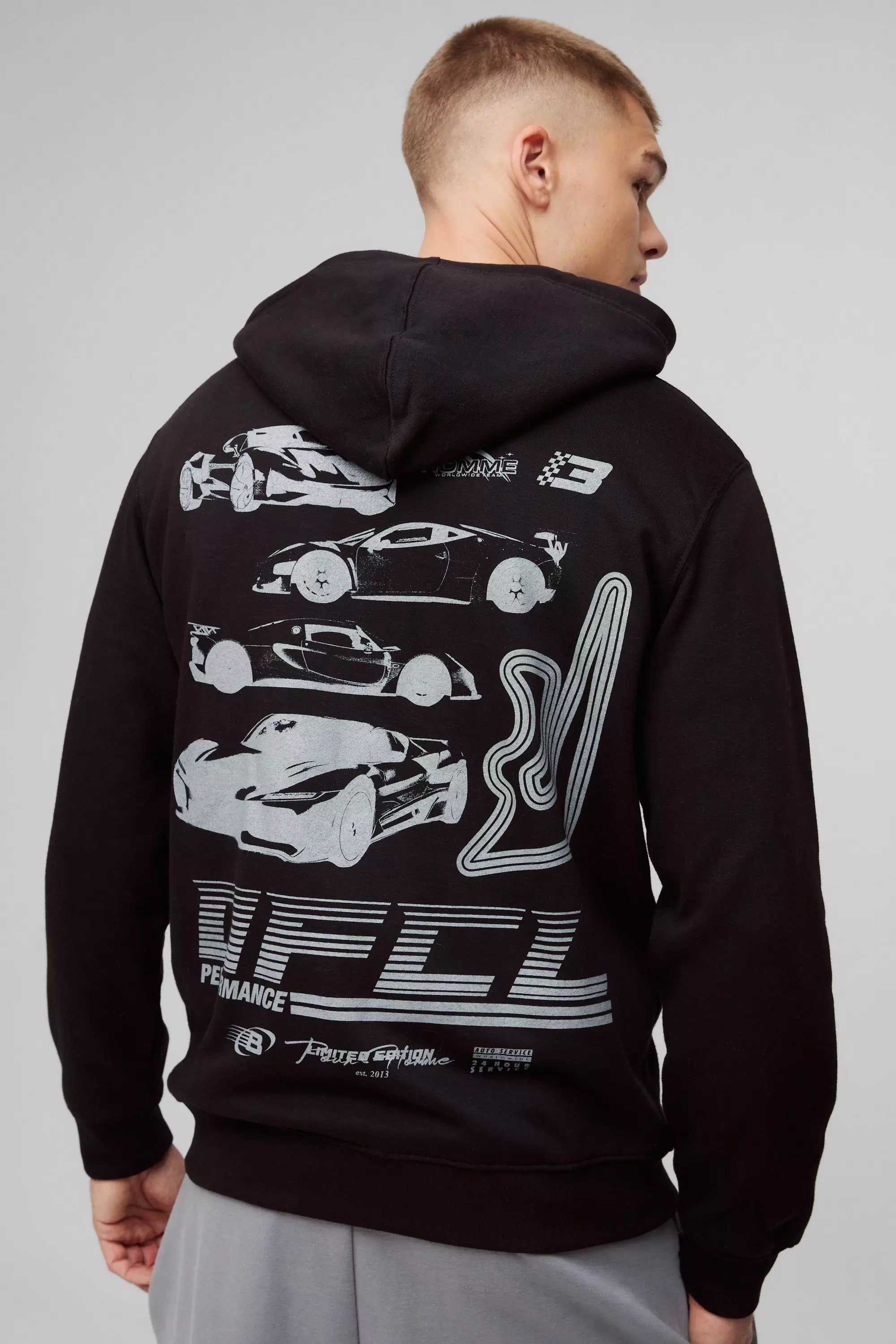 OFCL Moto Embroidered Zip Through Hoodie Black