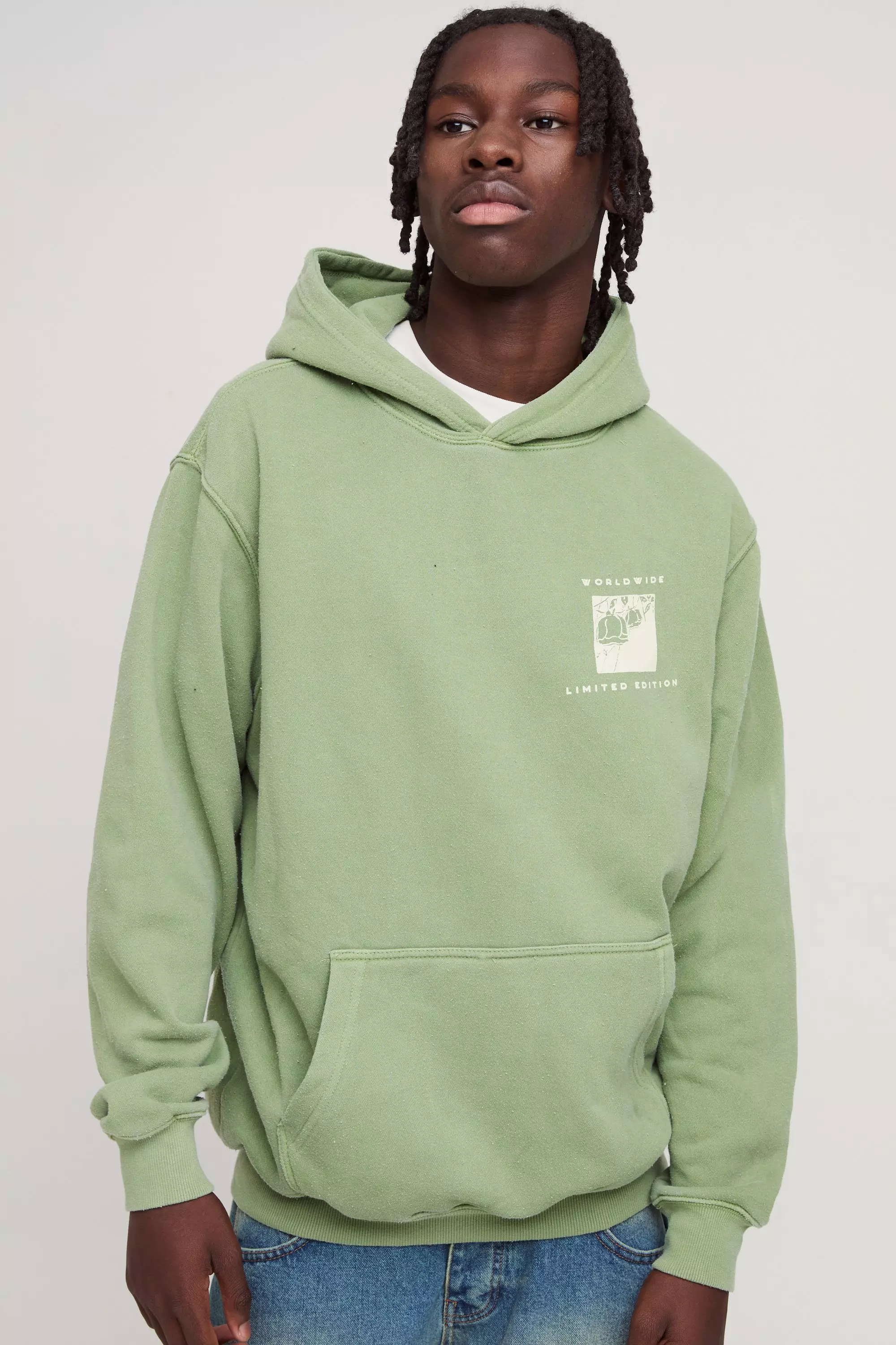 Sweat à capuche délavé à imprimé - Limited Edition, Olive autre image