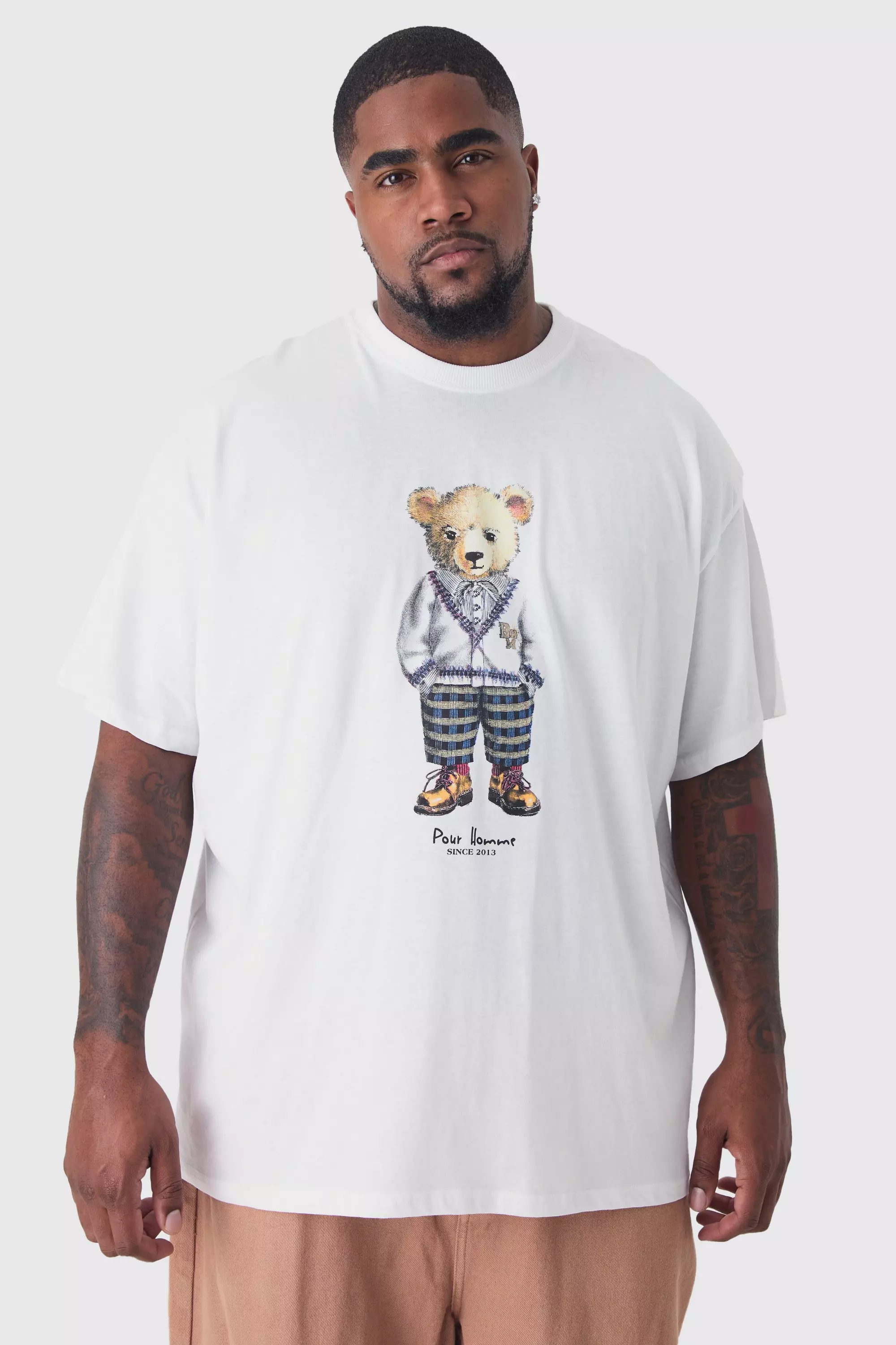 Plus Teddy Print T-shirt in White White