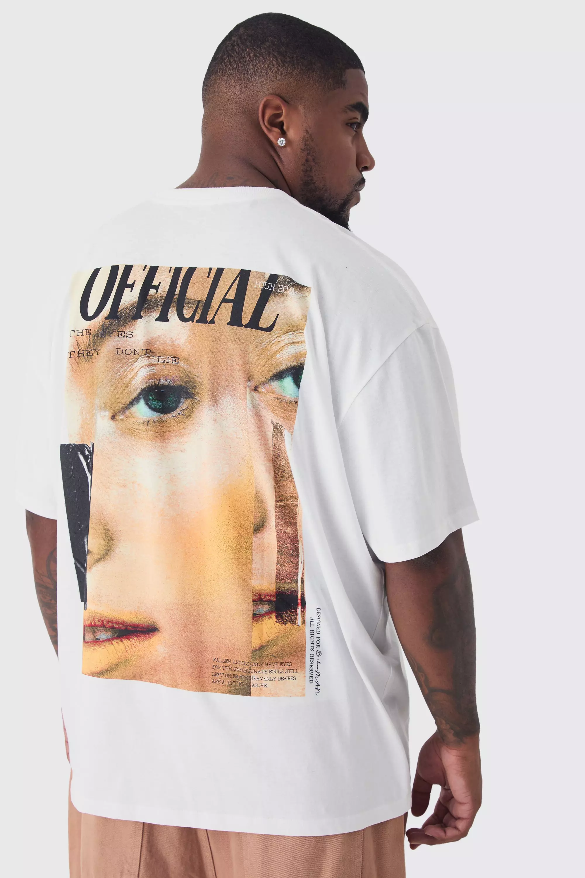 White Plus Official Magazine Print Oversized T-shirt in White