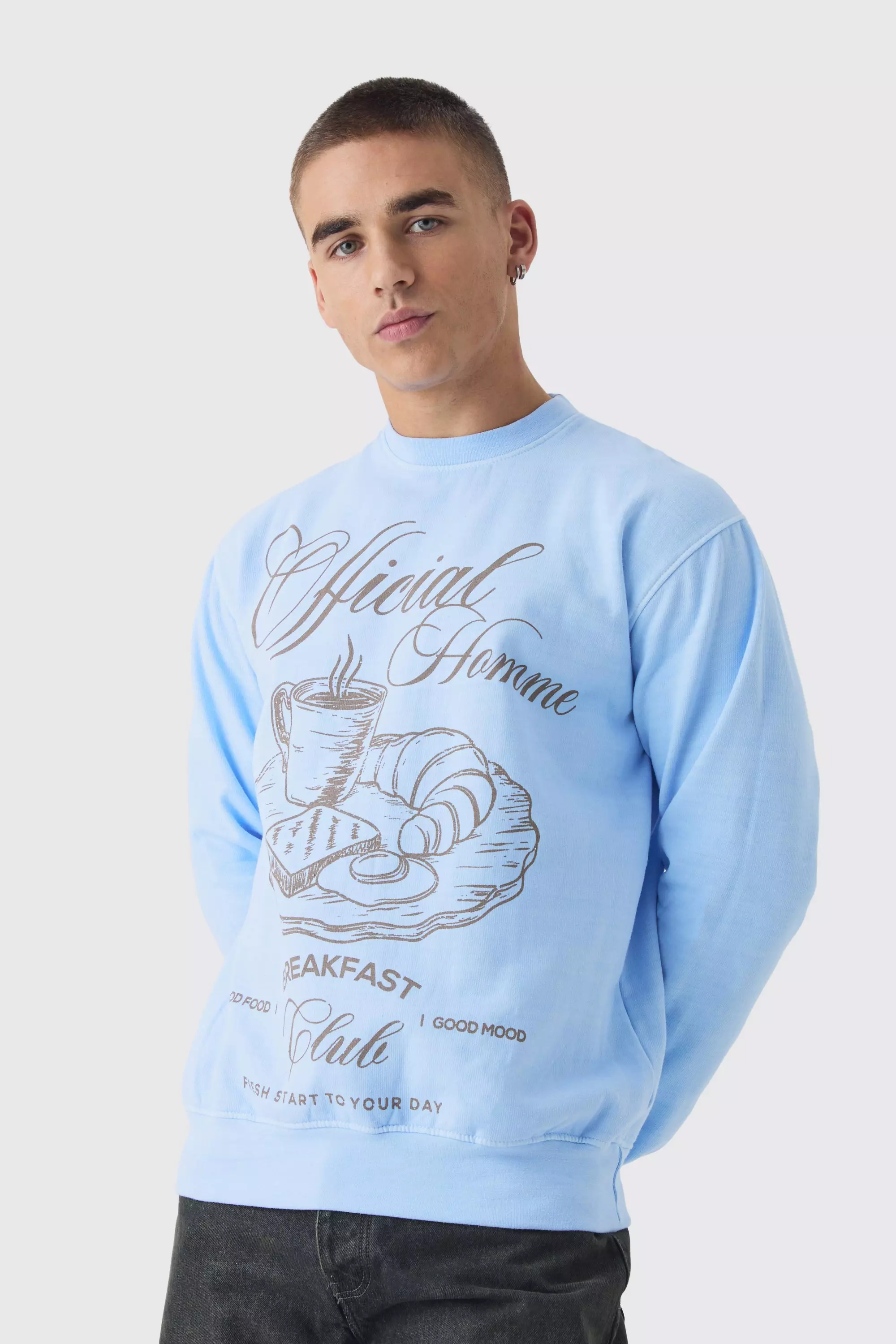 Breakfast Club Line Drawn Graphic Washed Sweatshirt Dusty blue