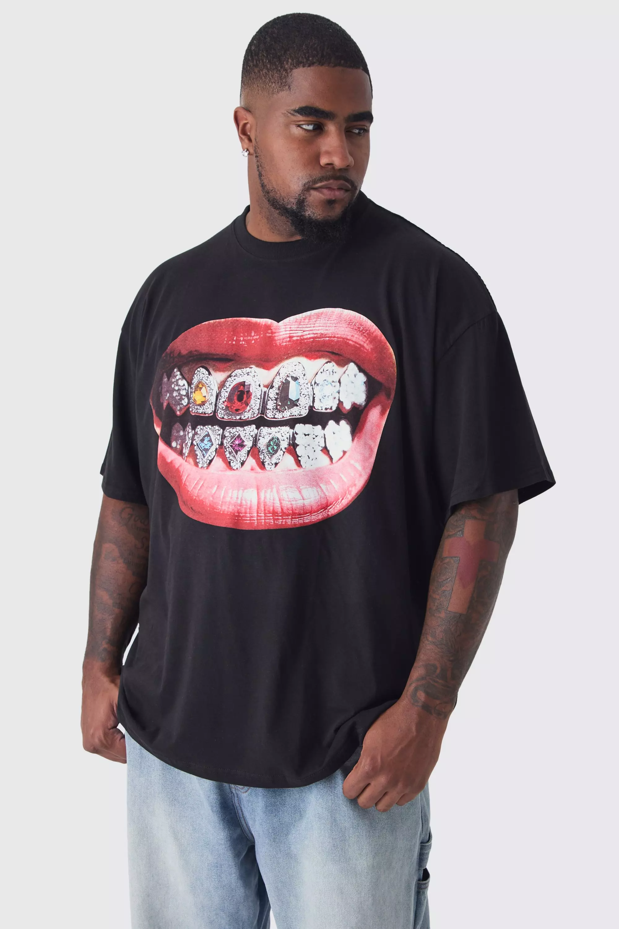 Plus Grills Print Oversized T-shirt in Black Black