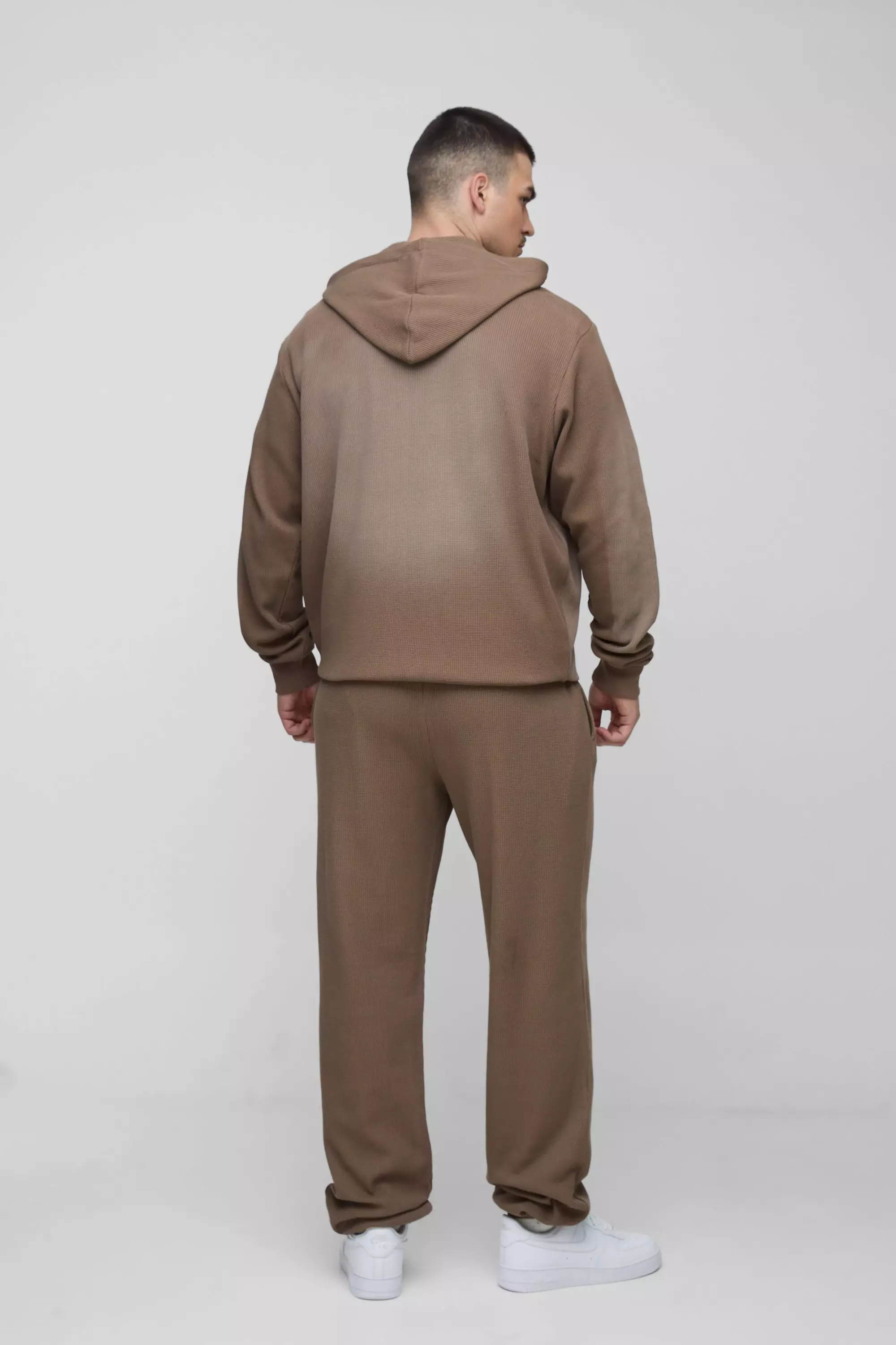 Brown Tall Spray Wash Waffle Graphic Hooded Tracksuit alternative image