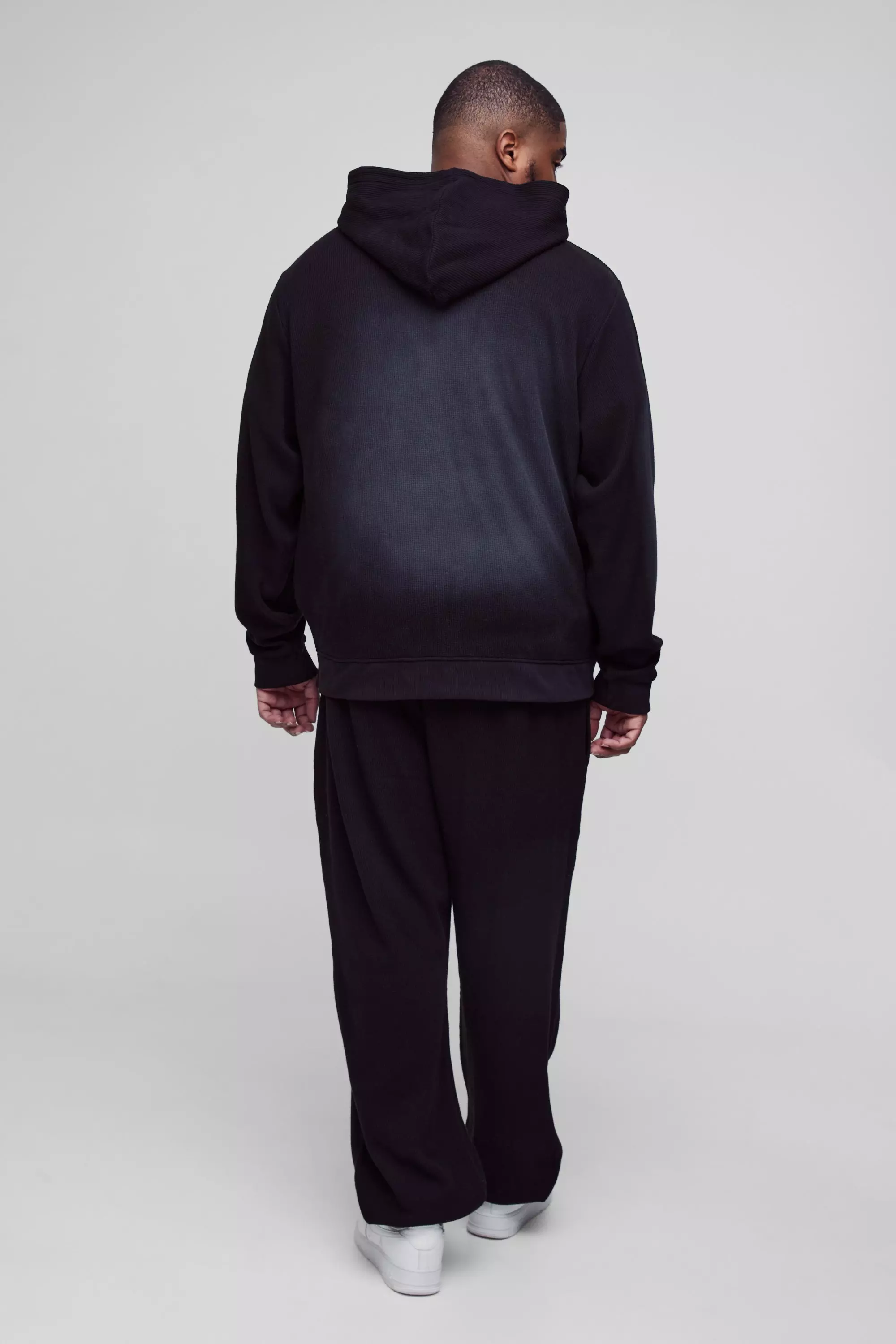 Washed black Plus Spray Wash Waffle Graphic Oversized Joggers alternative image