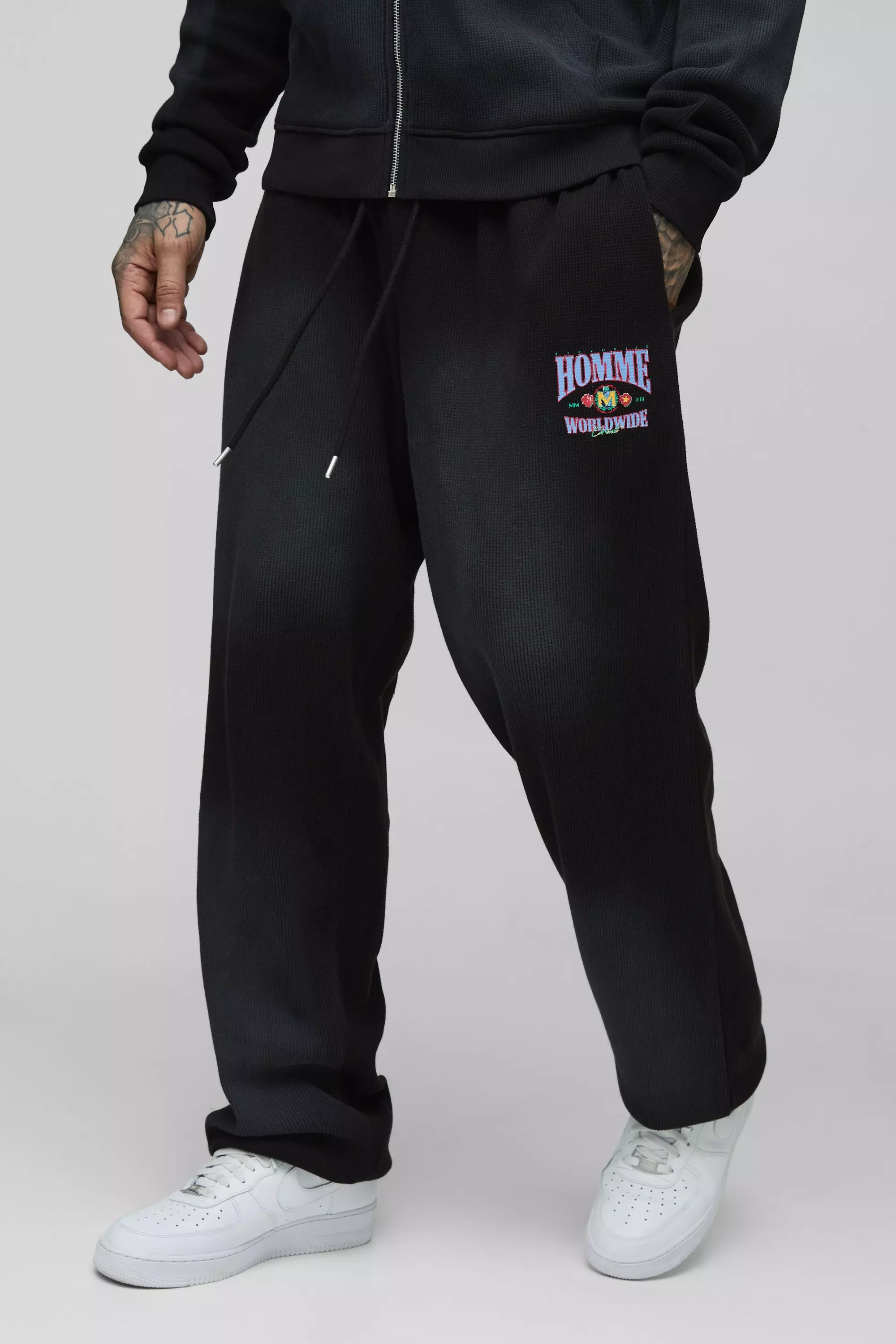 Washed black Tall Spray Wash Waffle Graphic Oversized Sweatpants alternative image