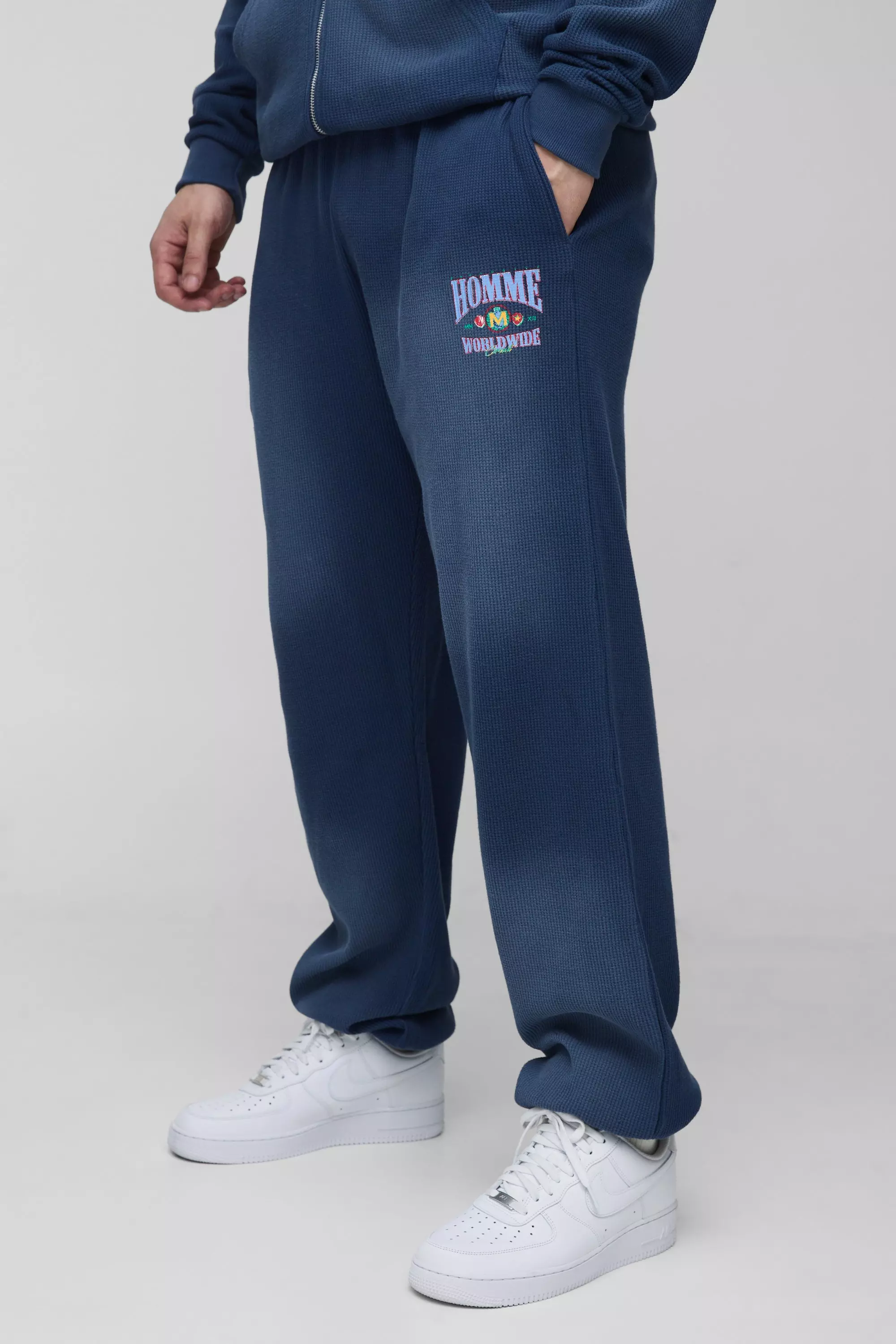 Navy Tall Spray Wash Waffle Graphic Oversized Sweatpants alternative image