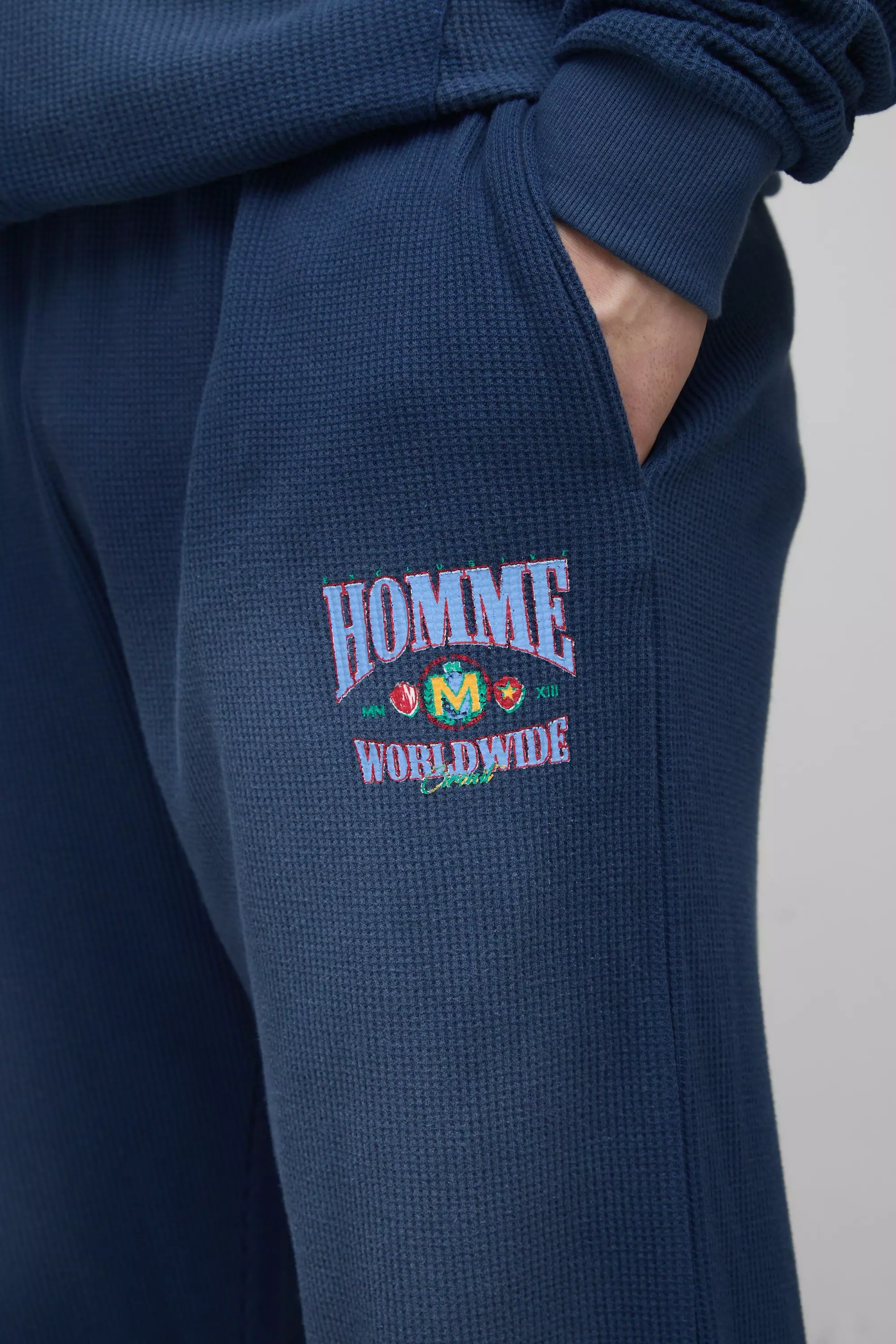 Navy Tall Spray Wash Waffle Graphic Oversized Sweatpants alternative image