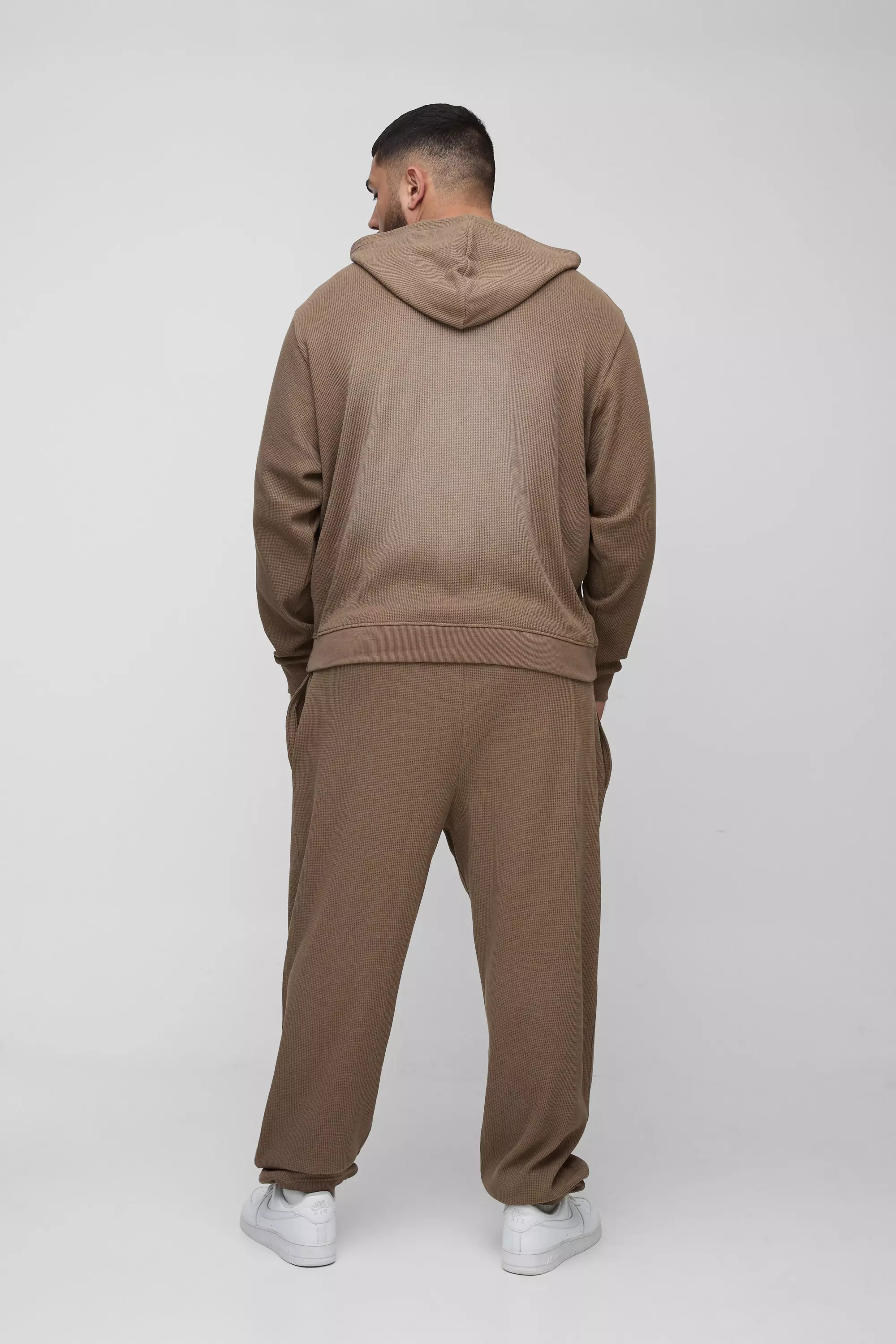 Brown Plus Spray Wash Waffle Graphic Hooded Tracksuit alternative image