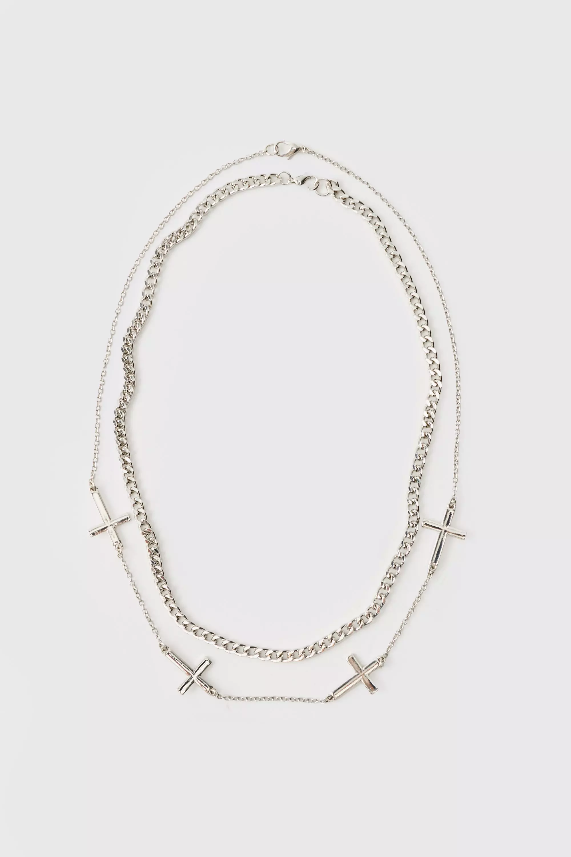 Silver Layered Necklace with Cross Charms alternative image