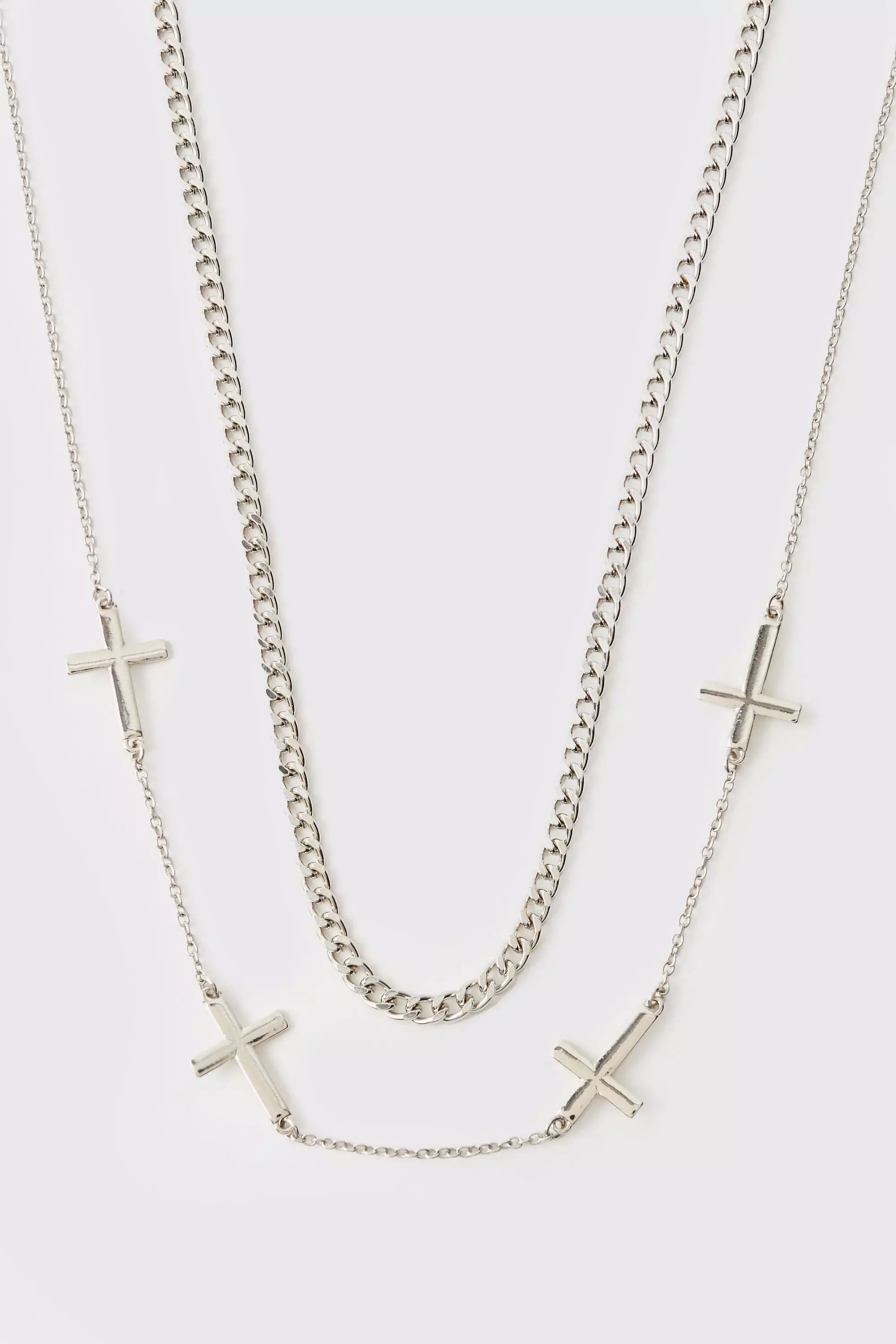 Silver Layered Necklace with Cross Charms alternative image