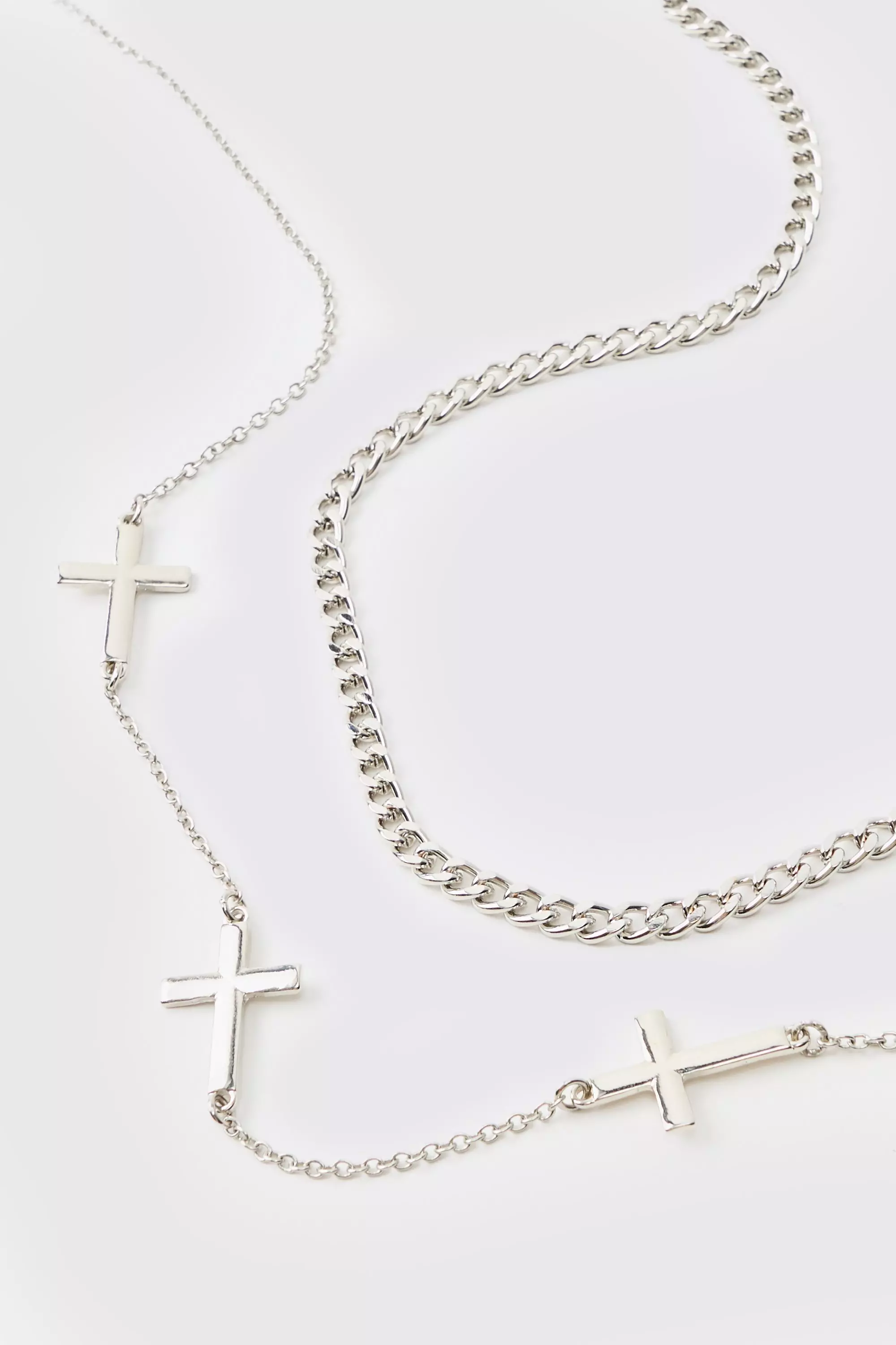 Silver Layered Necklace with Cross Charms alternative image