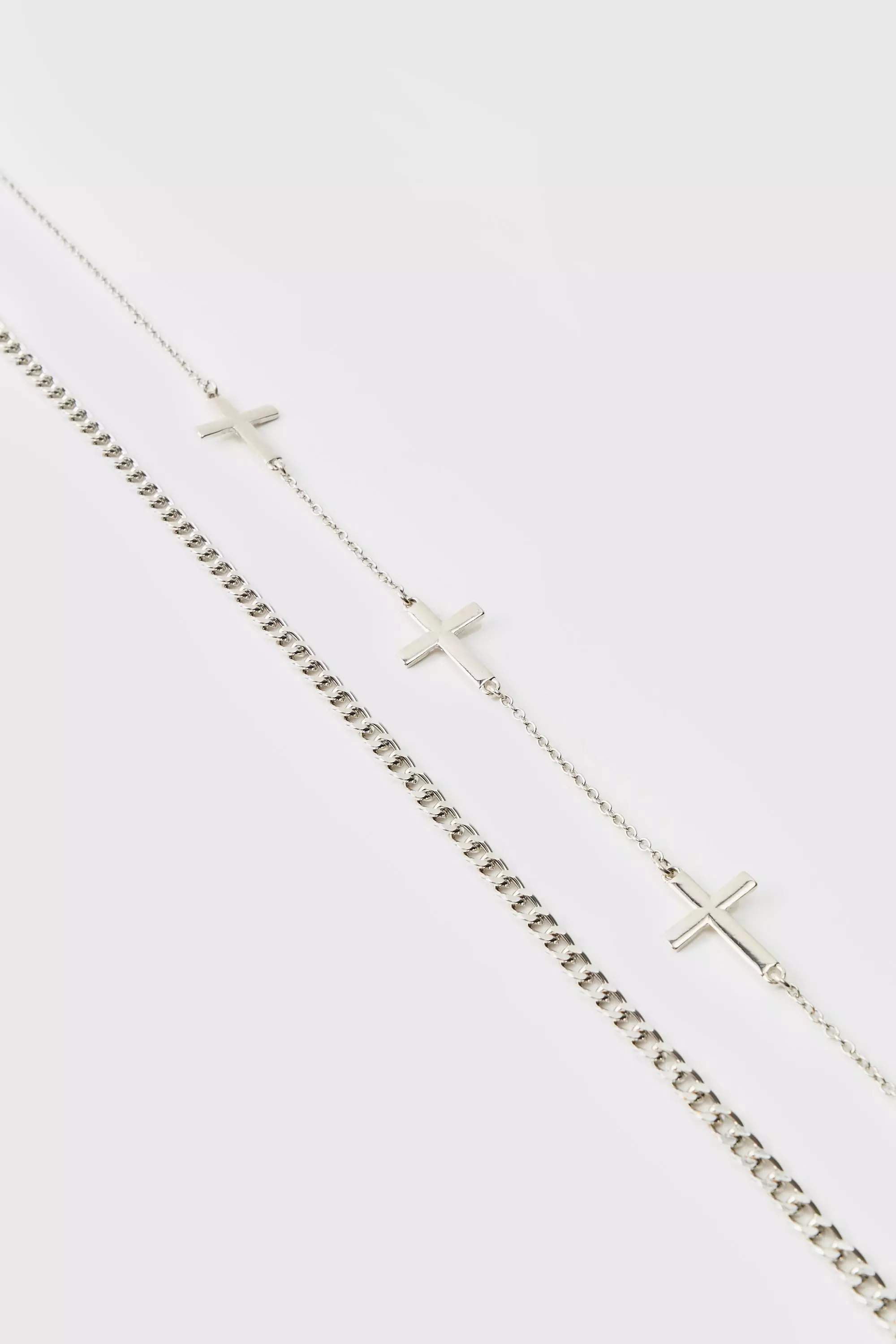 Silver Layered Necklace with Cross Charms alternative image