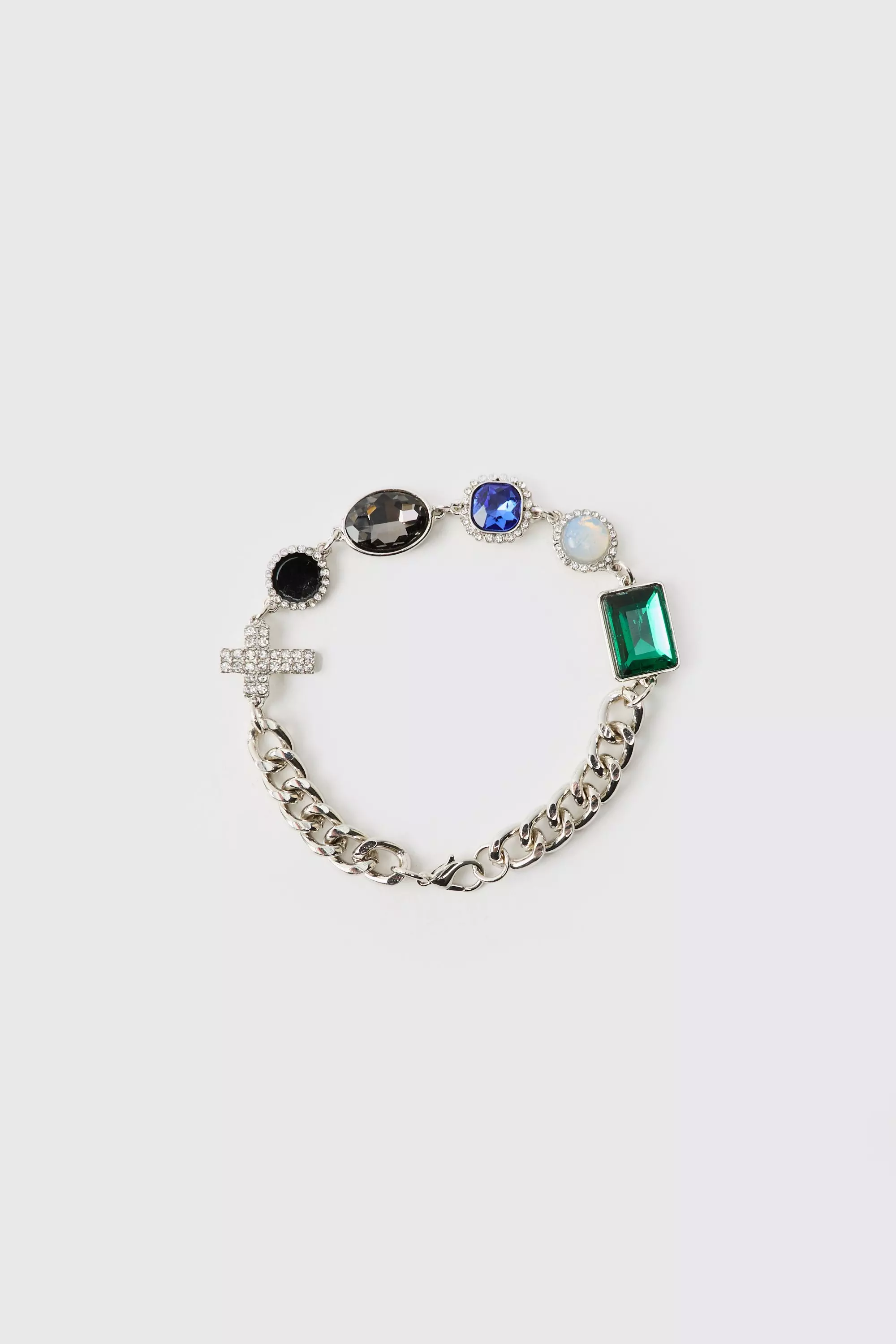 Gemstone And Cross Silver Bracelet Silver