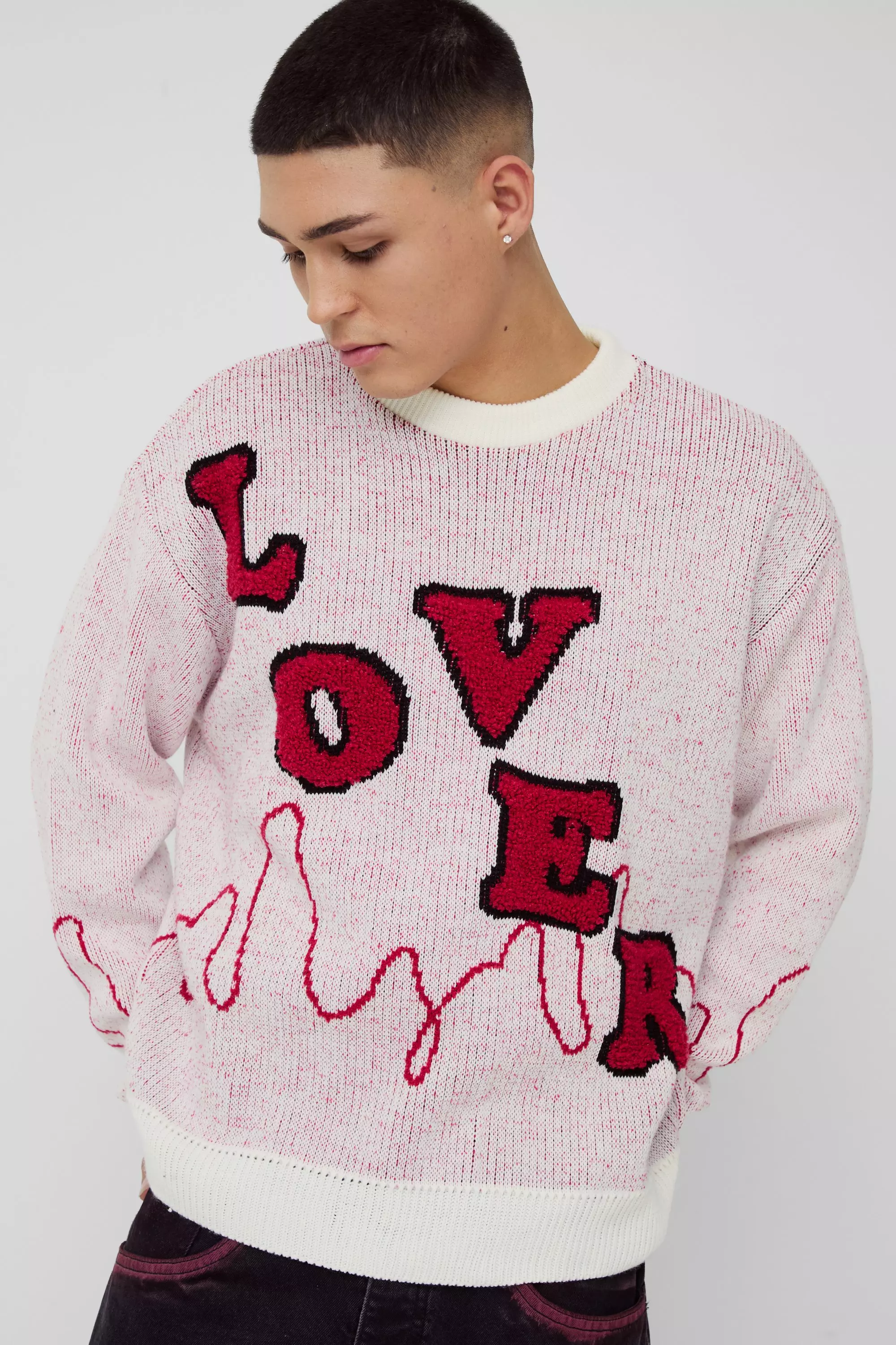 White Oversized Boxy Lover Textured Knitted Jumper alternative image