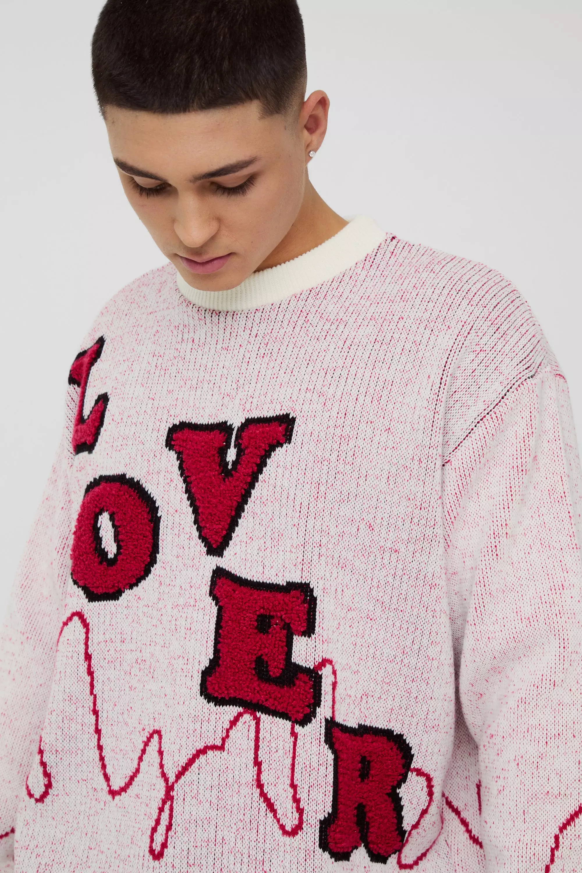 White Oversized Boxy Lover Textured Knitted Jumper alternative image