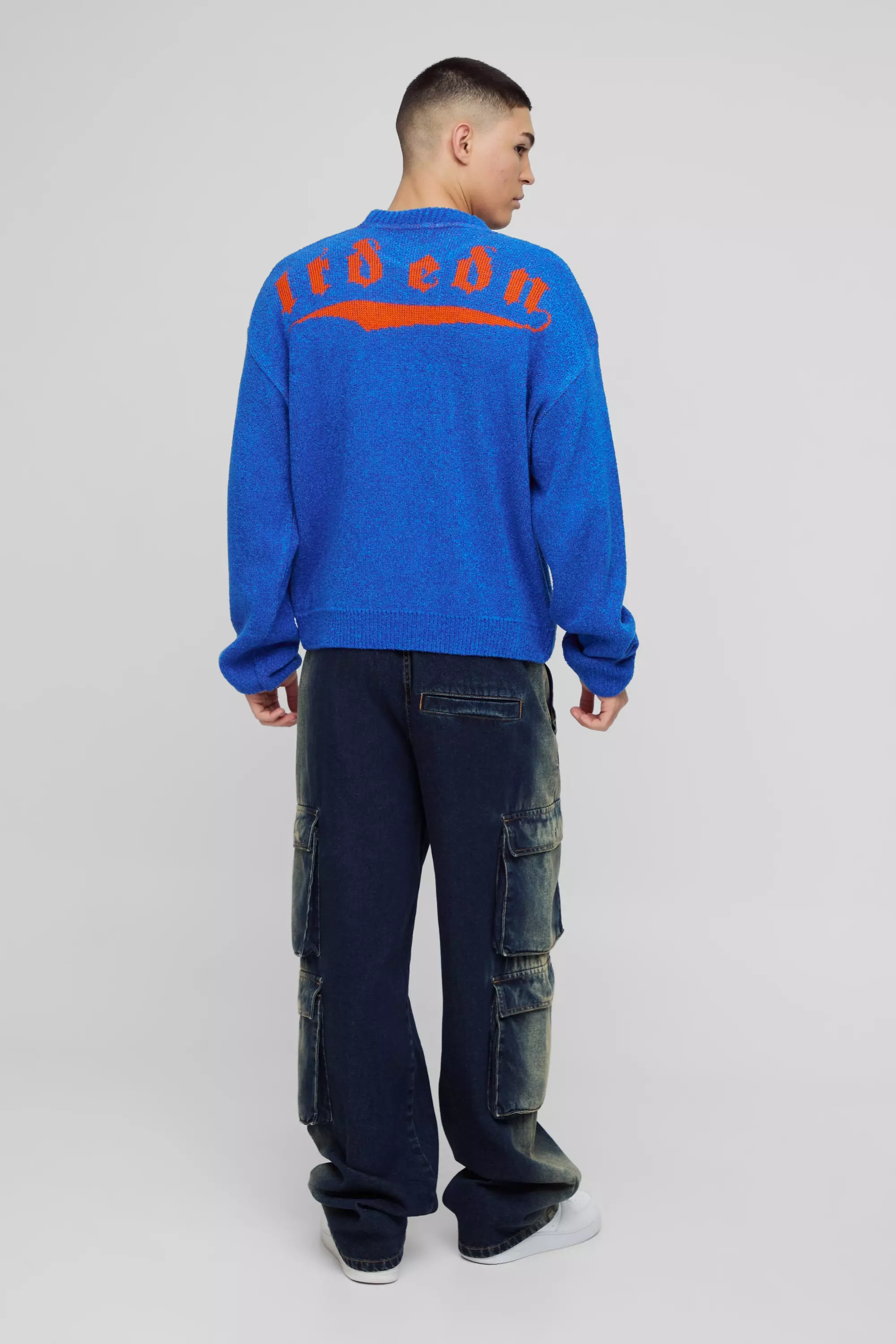 Blue Oversized Fluffy Jacquard Graphic Knitted Jumper alternative image