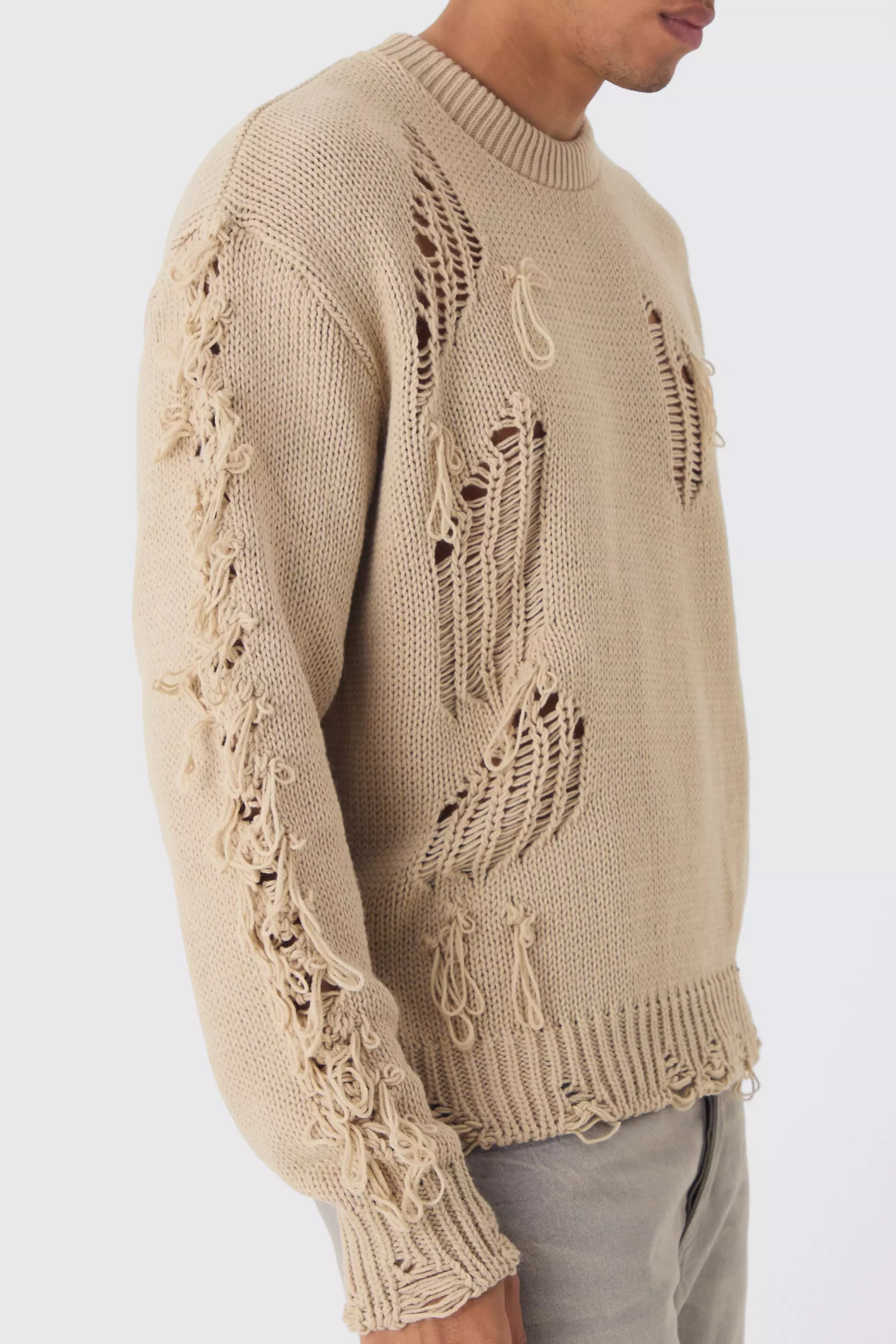Oversize Pullover mit ausgefranstem Ärmeln, Stone alternatives Bild