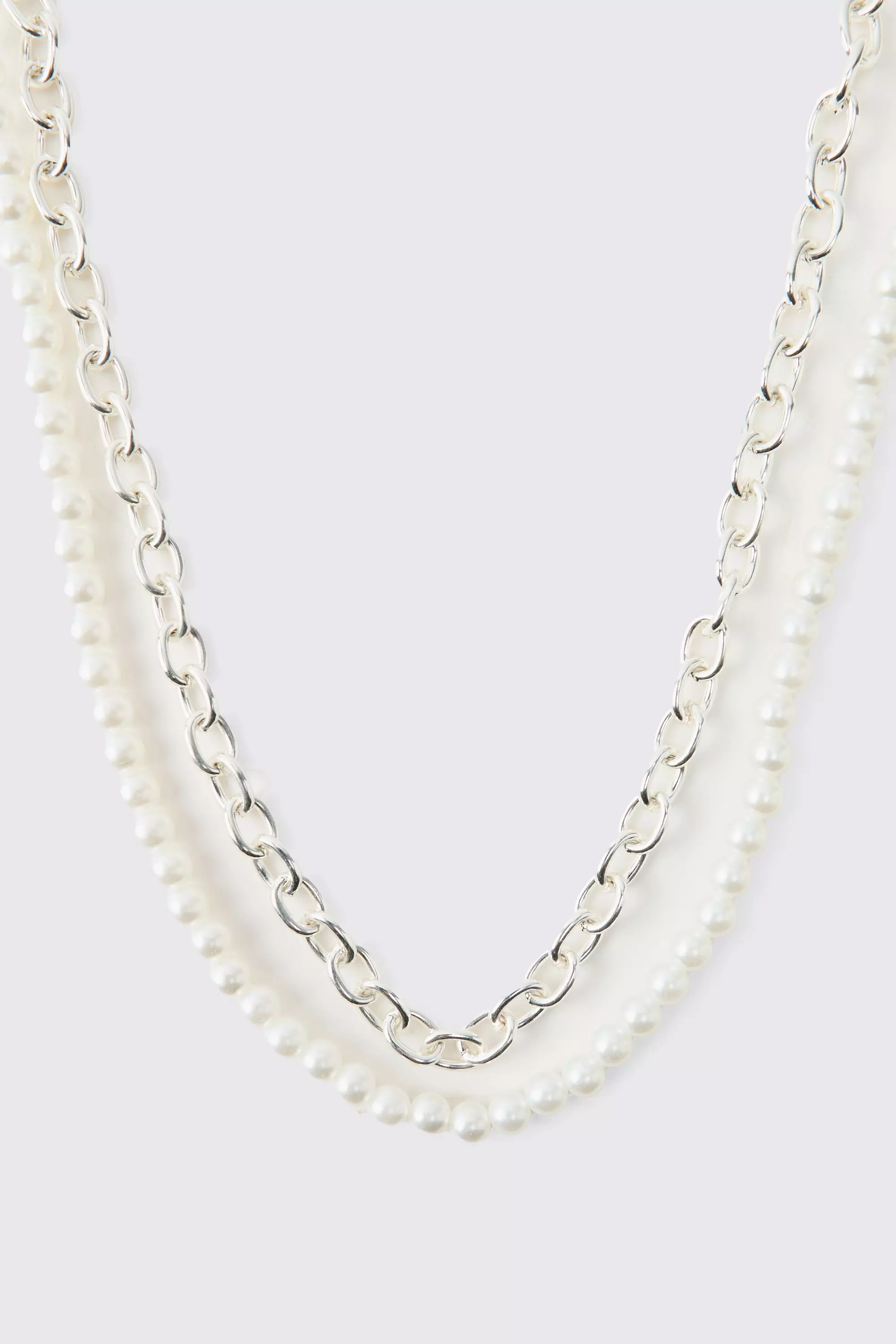White Layered Pearl and Chain Necklace alternative image