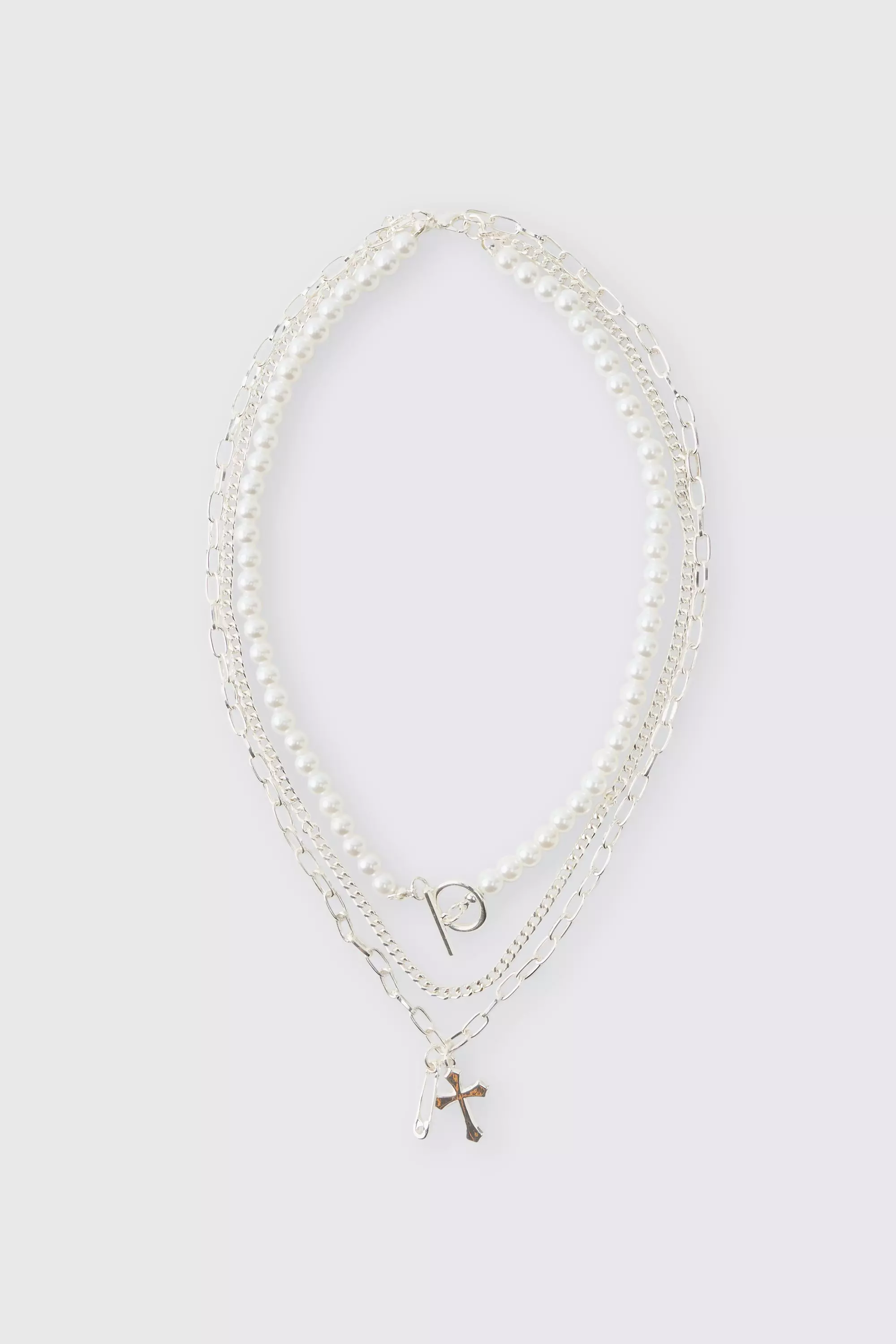 Silver Layered Detailed Cross Necklace alternative image