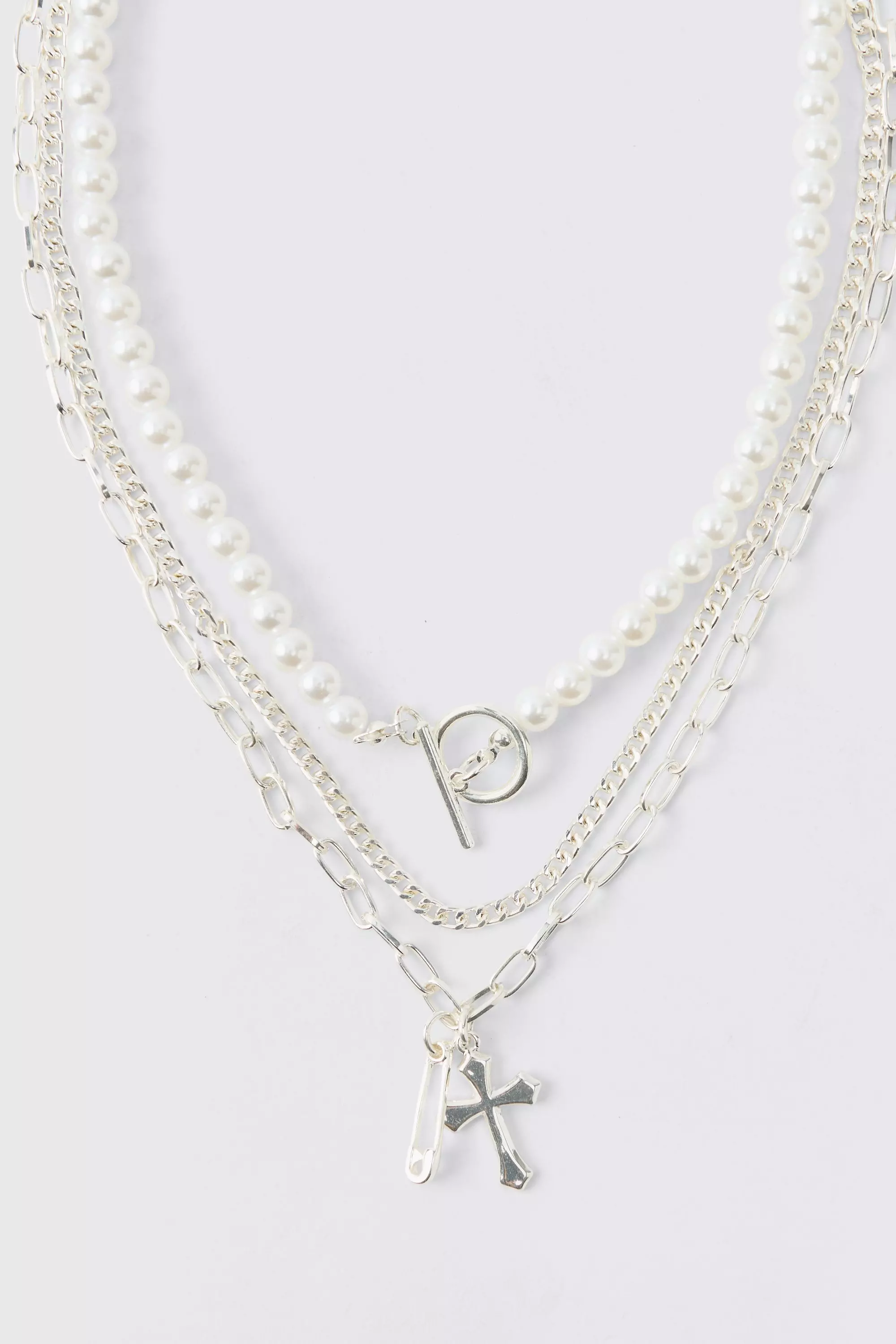 Silver Layered Detailed Cross Necklace alternative image