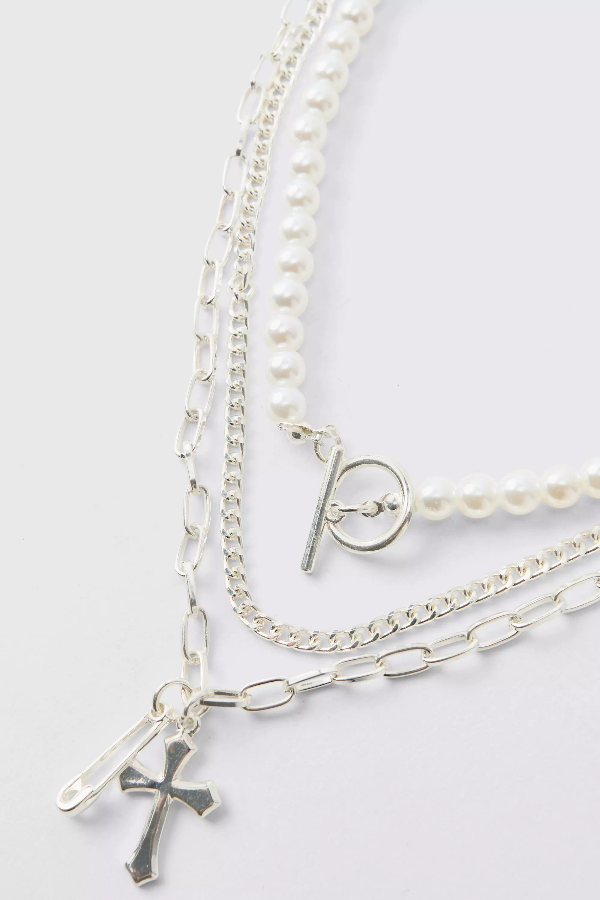 Silver Layered Detailed Cross Necklace alternative image