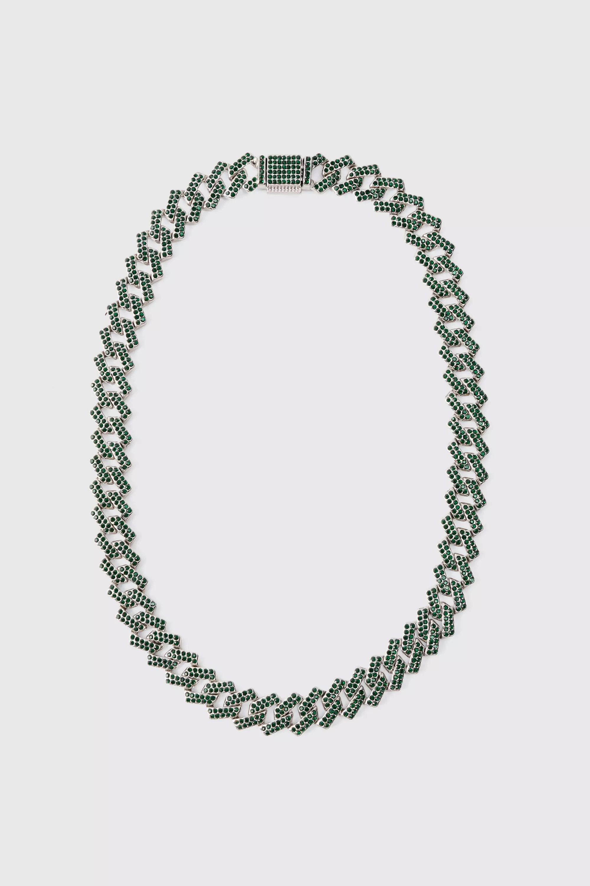 Green Iced Prong Cuban Necklace