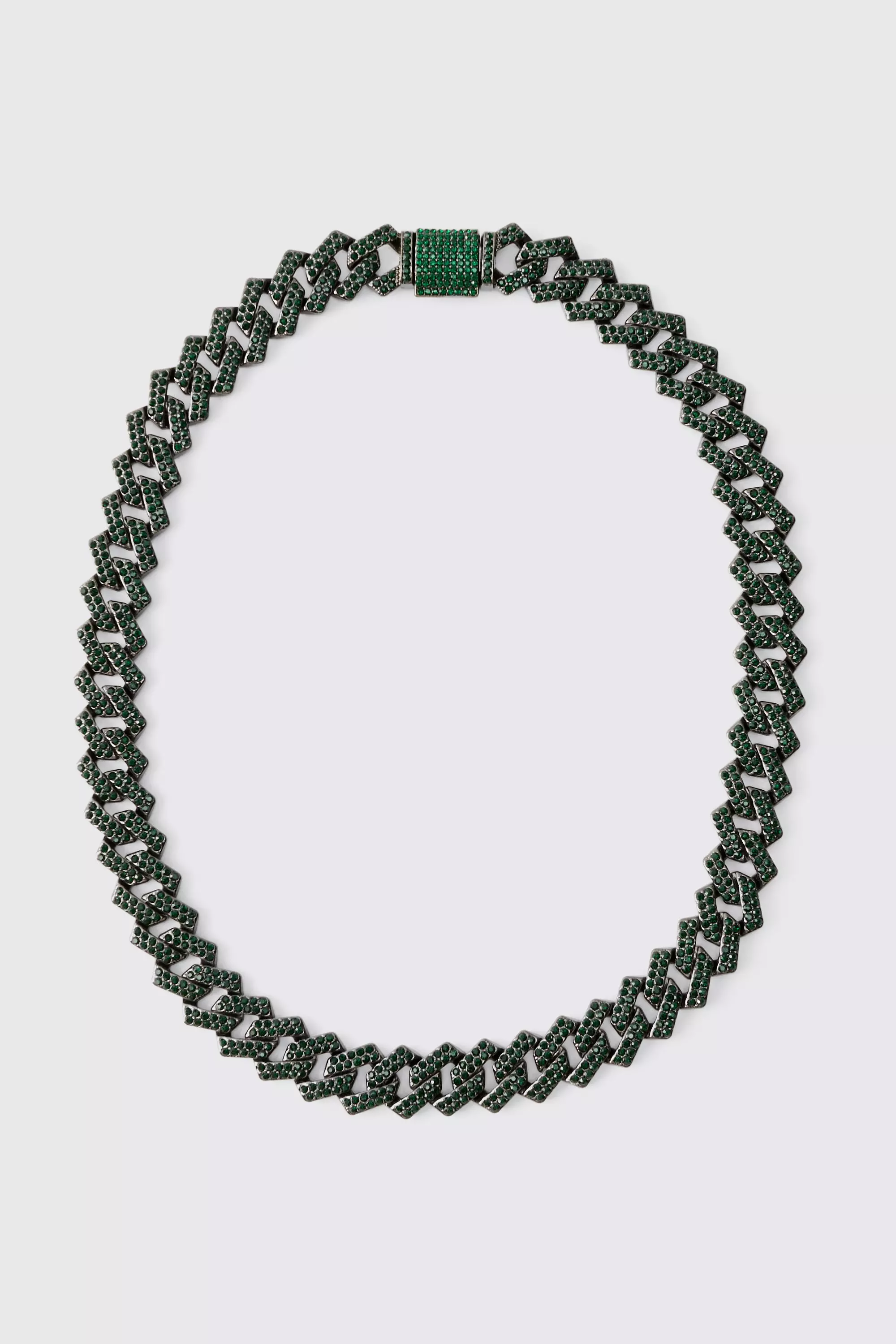 Silver Iced Cuban Necklace In Green