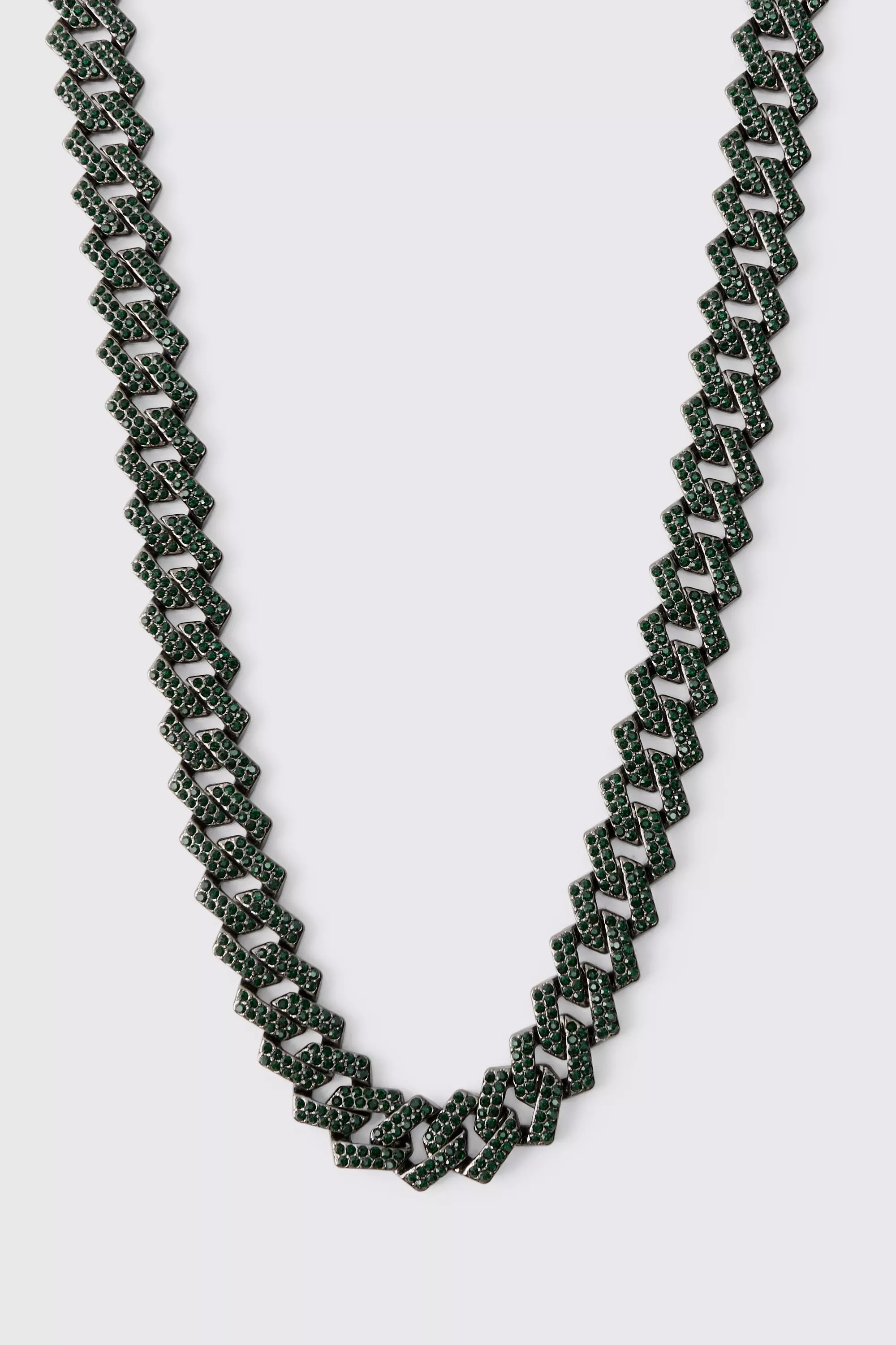 Silver Iced Cuban Necklace In Green alternative image