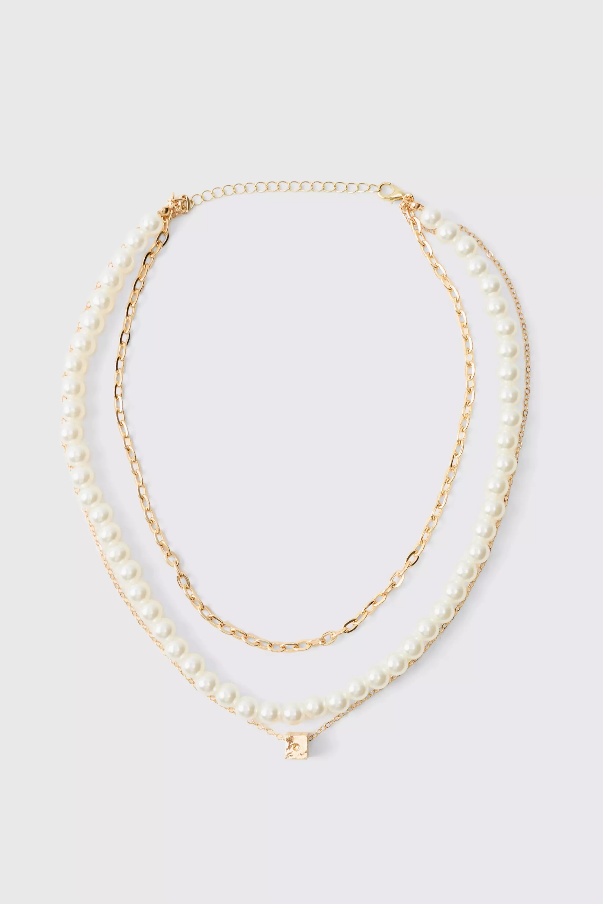 Metallic Layered Gold and Pearl Necklace