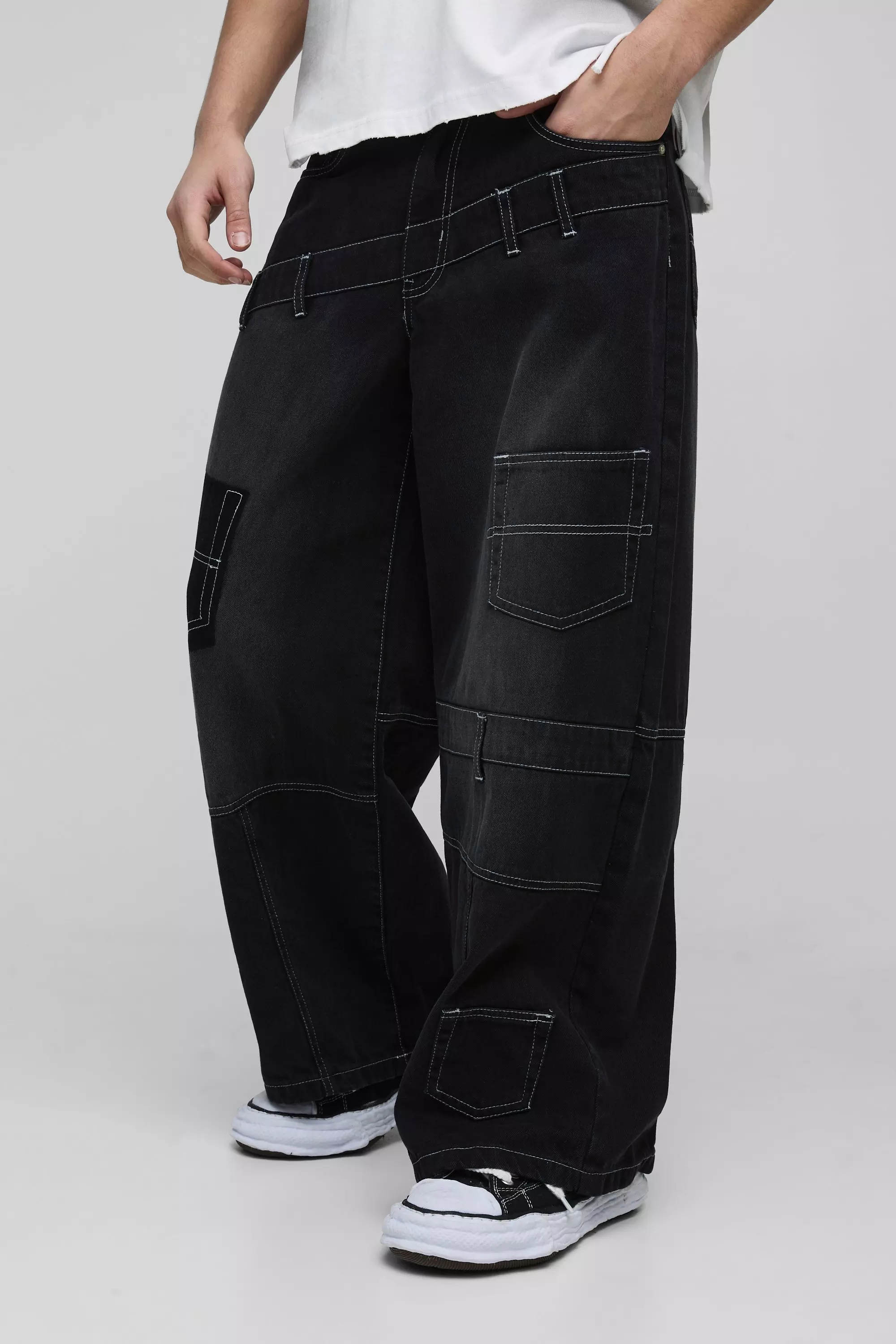 Extreme Baggy Panelled Deconstructed Jeans Washed black