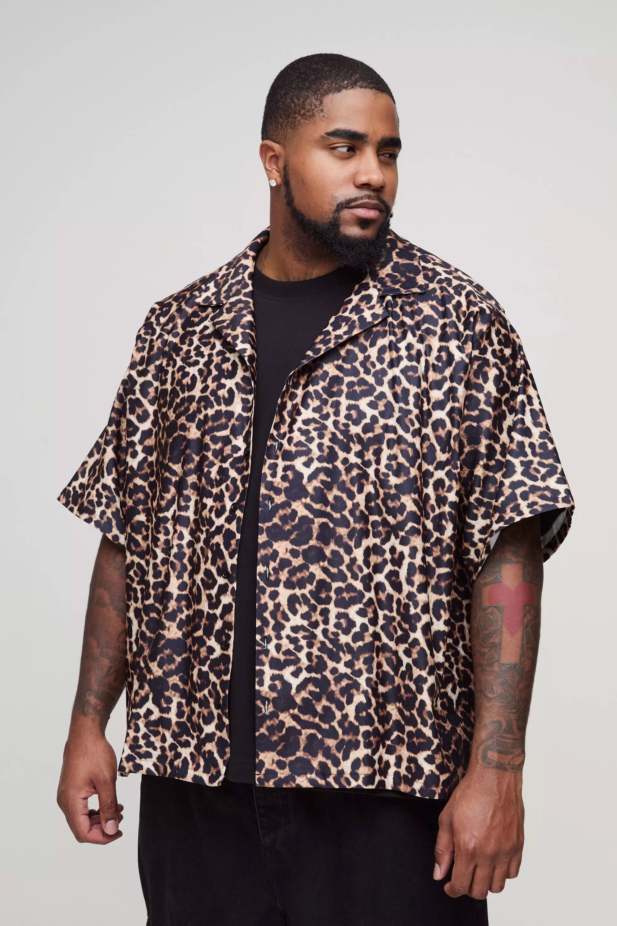 Plus Oversize Hemd mit Leopardenprint, Tan alternatives Bild