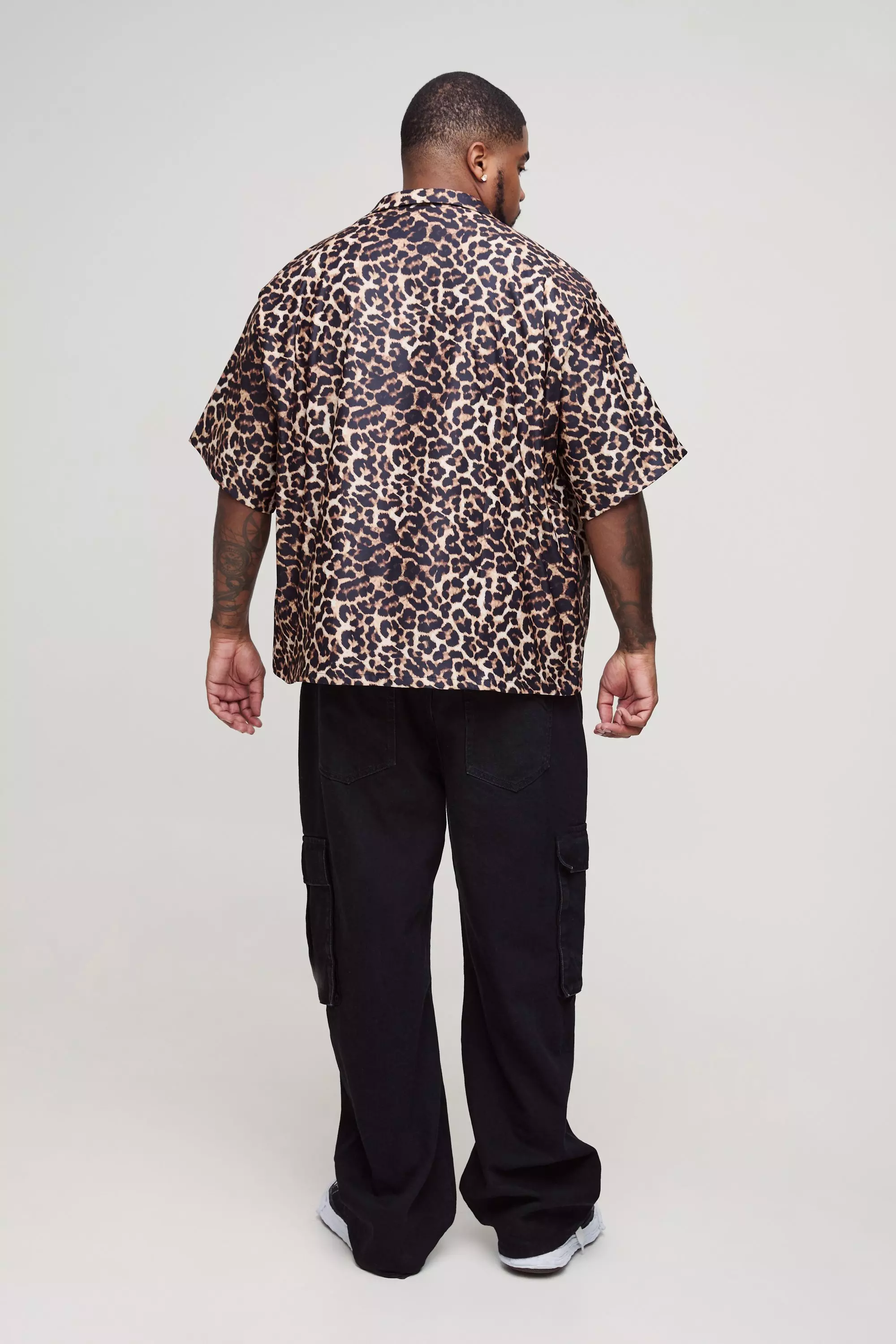 Plus Oversize Hemd mit Leopardenprint, Tan alternatives Bild