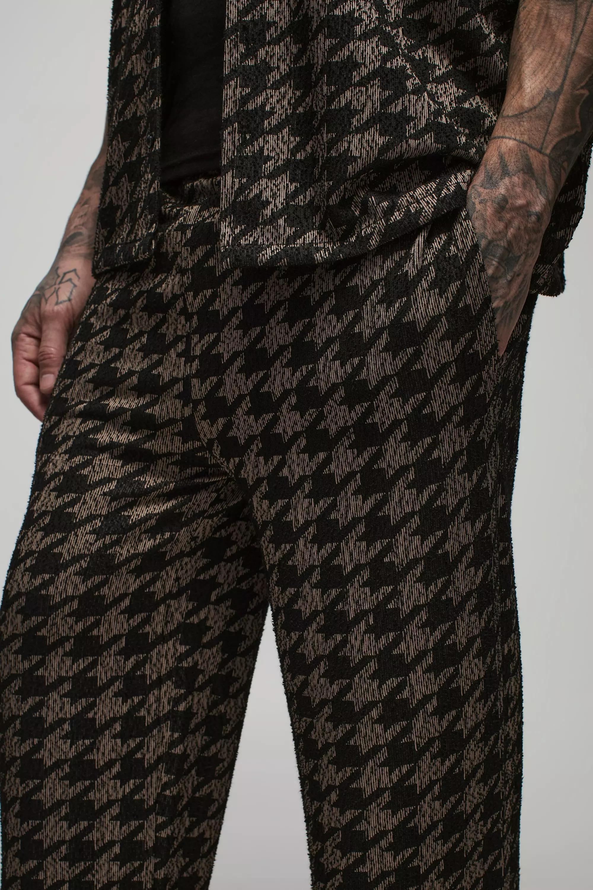 Charcoal Tall Dogtooth Boucle Relaxed Trousers alternative image
