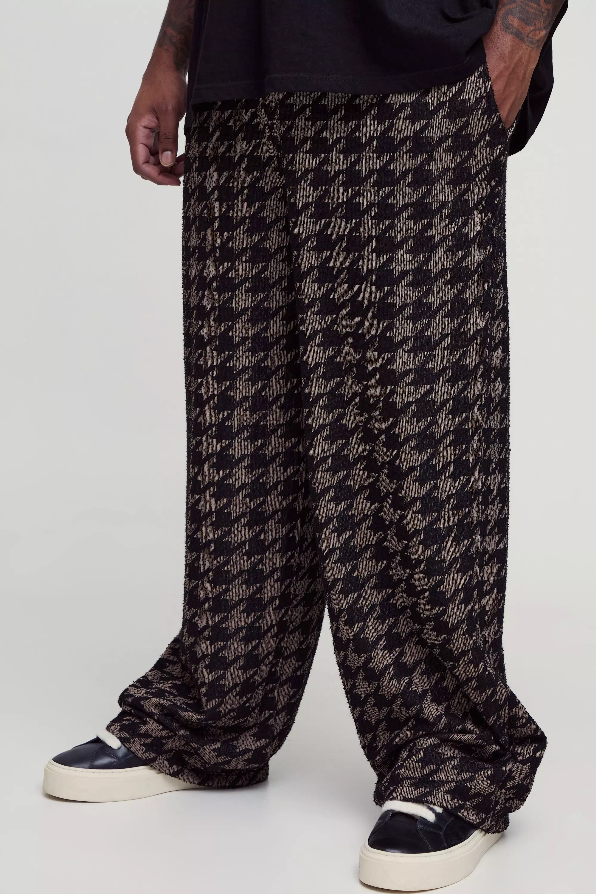 Plus Dogtooth Boucle Relaxed Trousers Charcoal