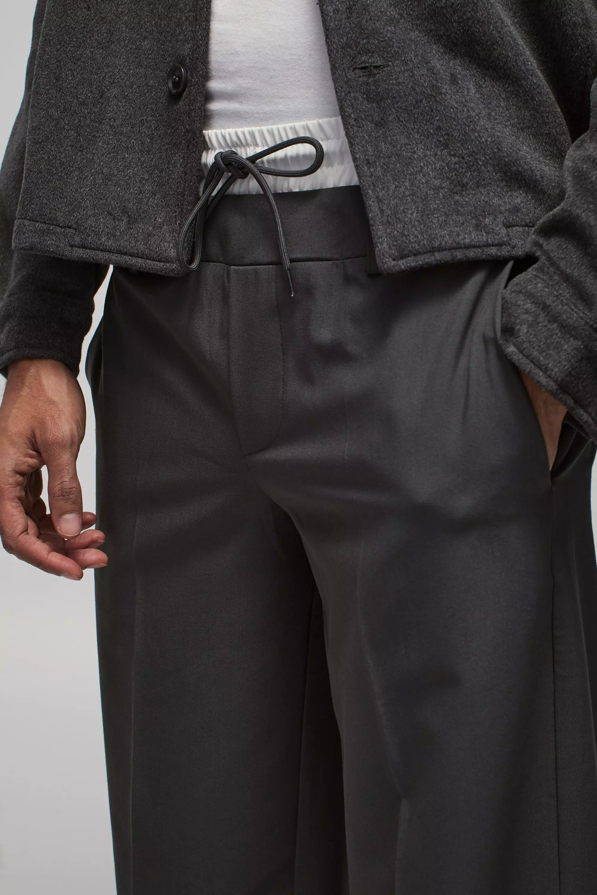 Black Double Waistband Wide Leg Trousers alternative image