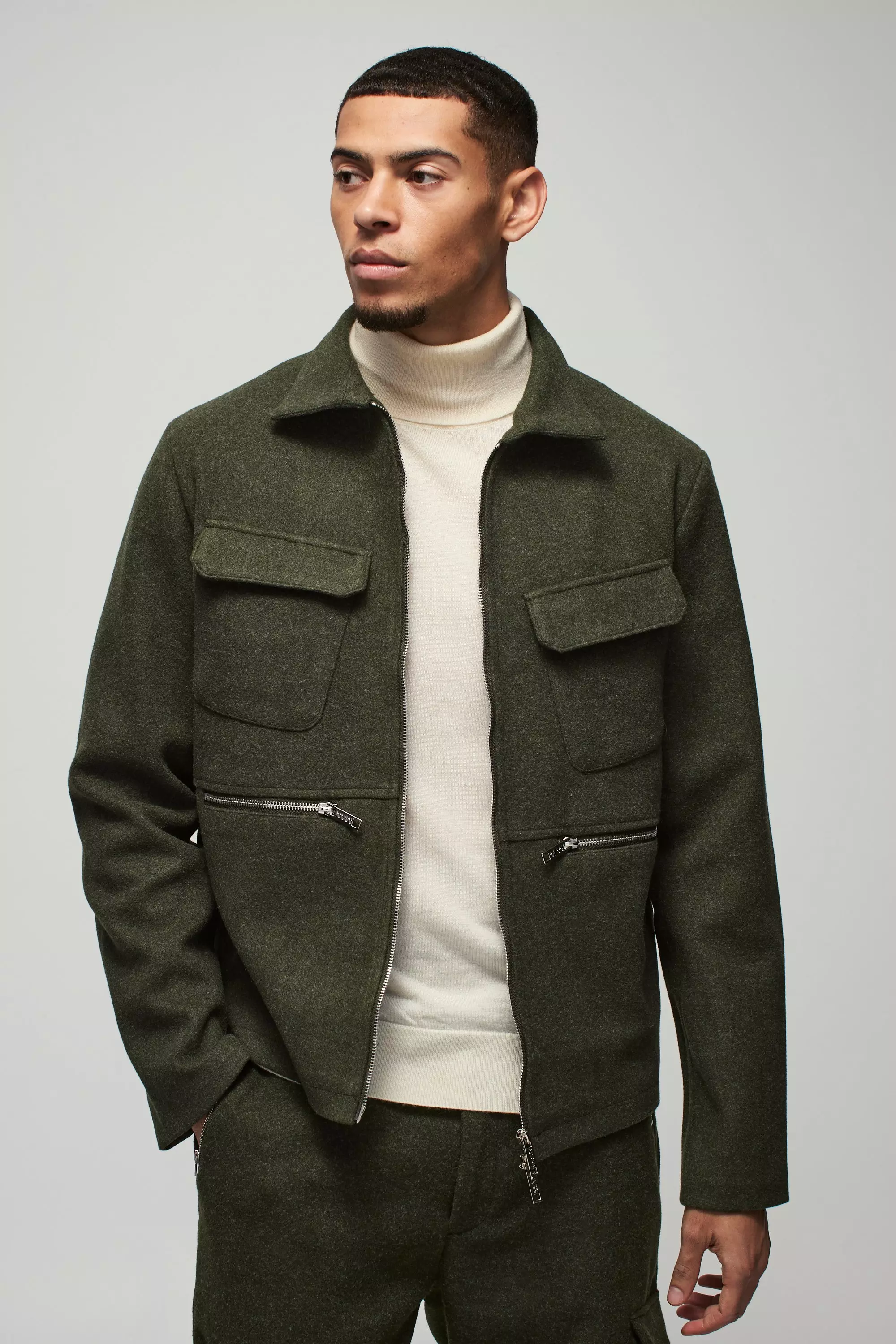 Veste Harrington effet laine à poches, Khaki autre image