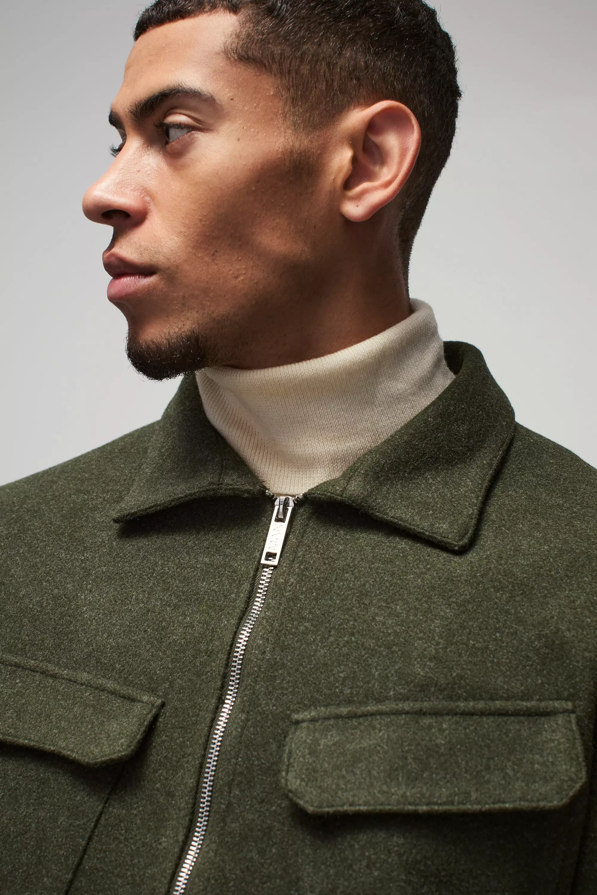 Veste Harrington effet laine à poches, Khaki autre image