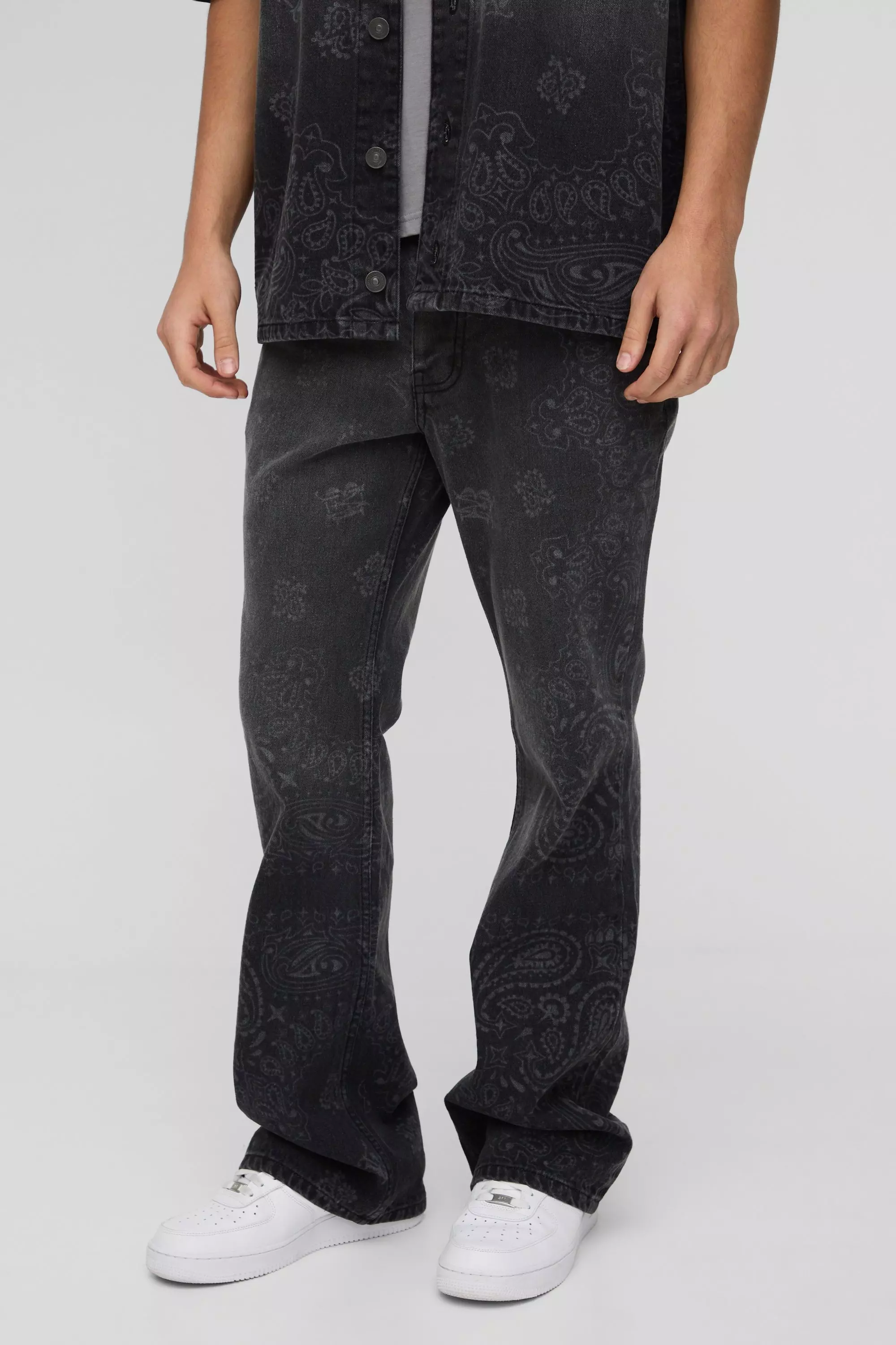 Black Laser Print Flared Slim Fit Bandana Jeans alternatieve afbeelding
