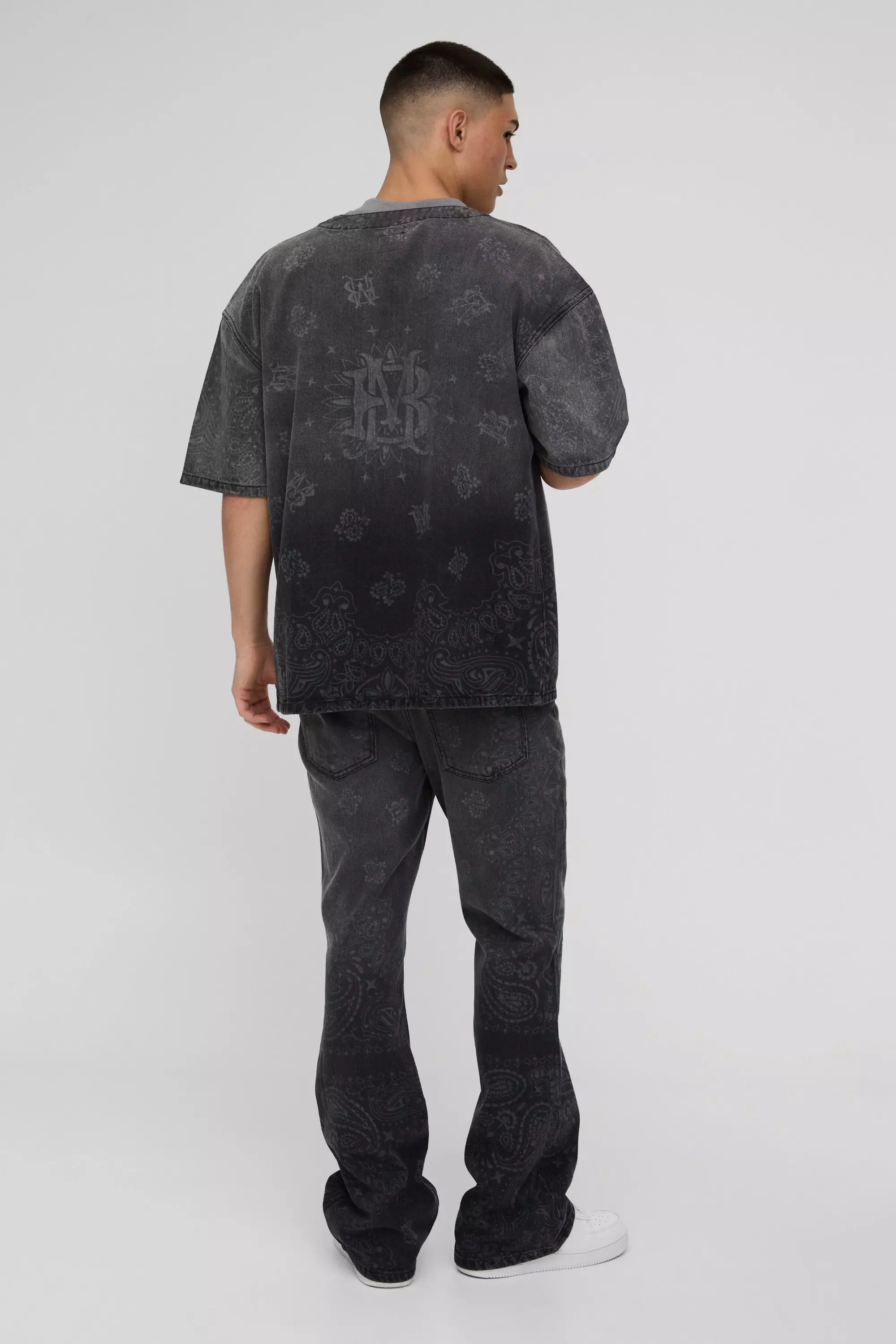 Black Laser Print Flared Slim Fit Bandana Jeans alternatieve afbeelding