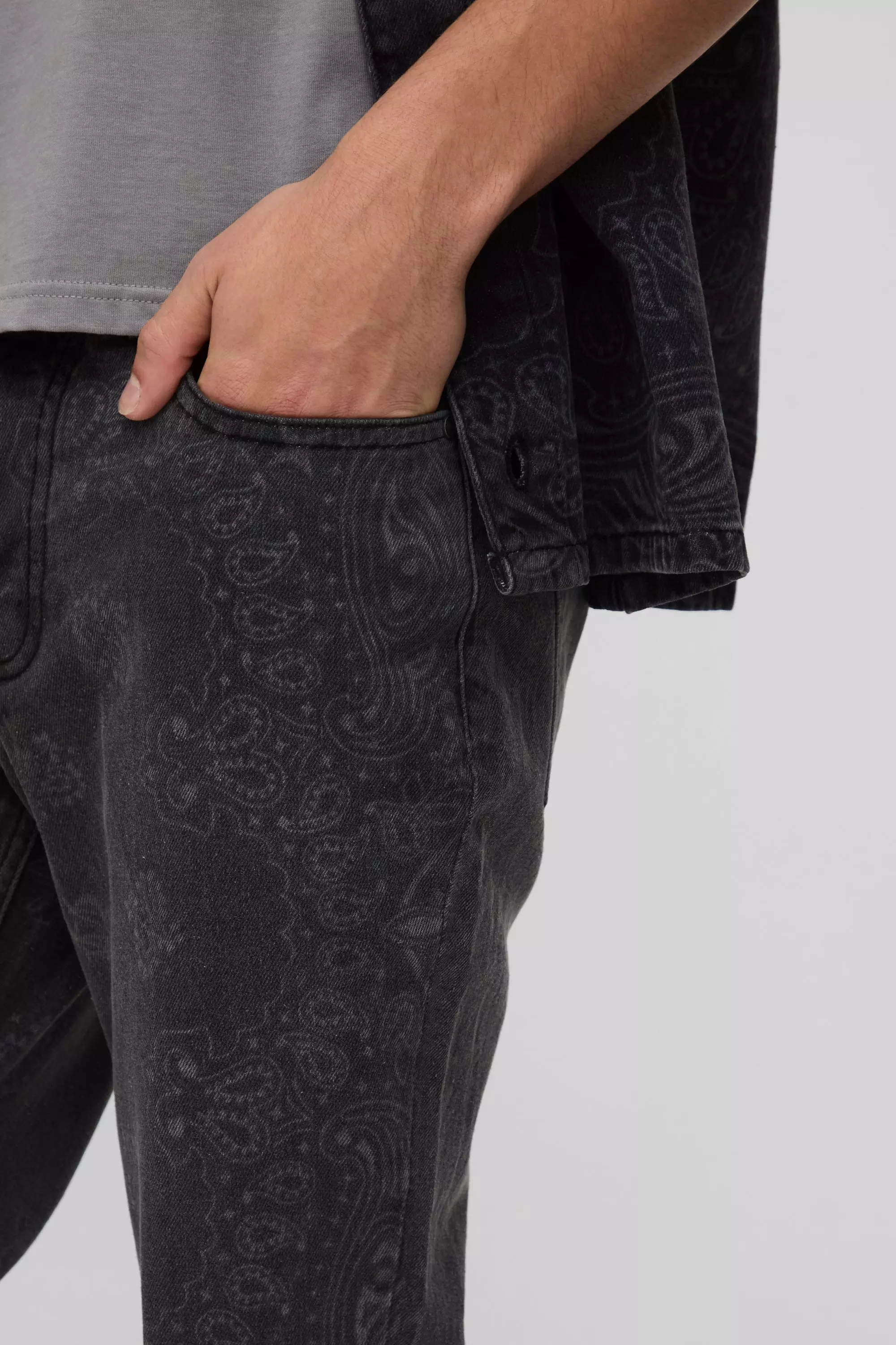 Black Laser Print Flared Slim Fit Bandana Jeans alternatieve afbeelding