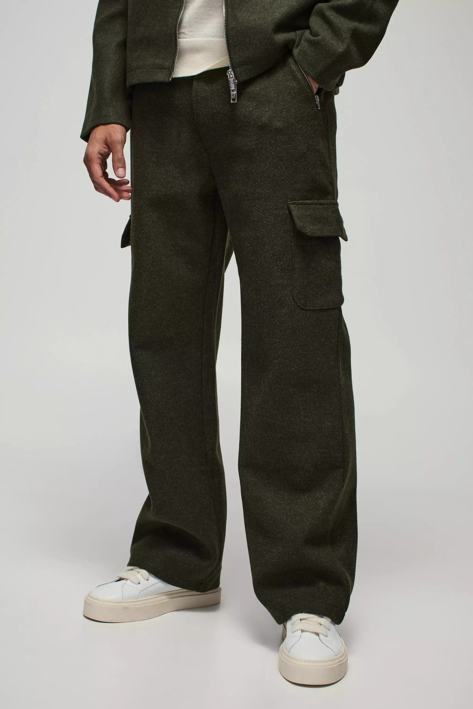 Lockere Hose in Wolloptik, Khaki alternatives Bild