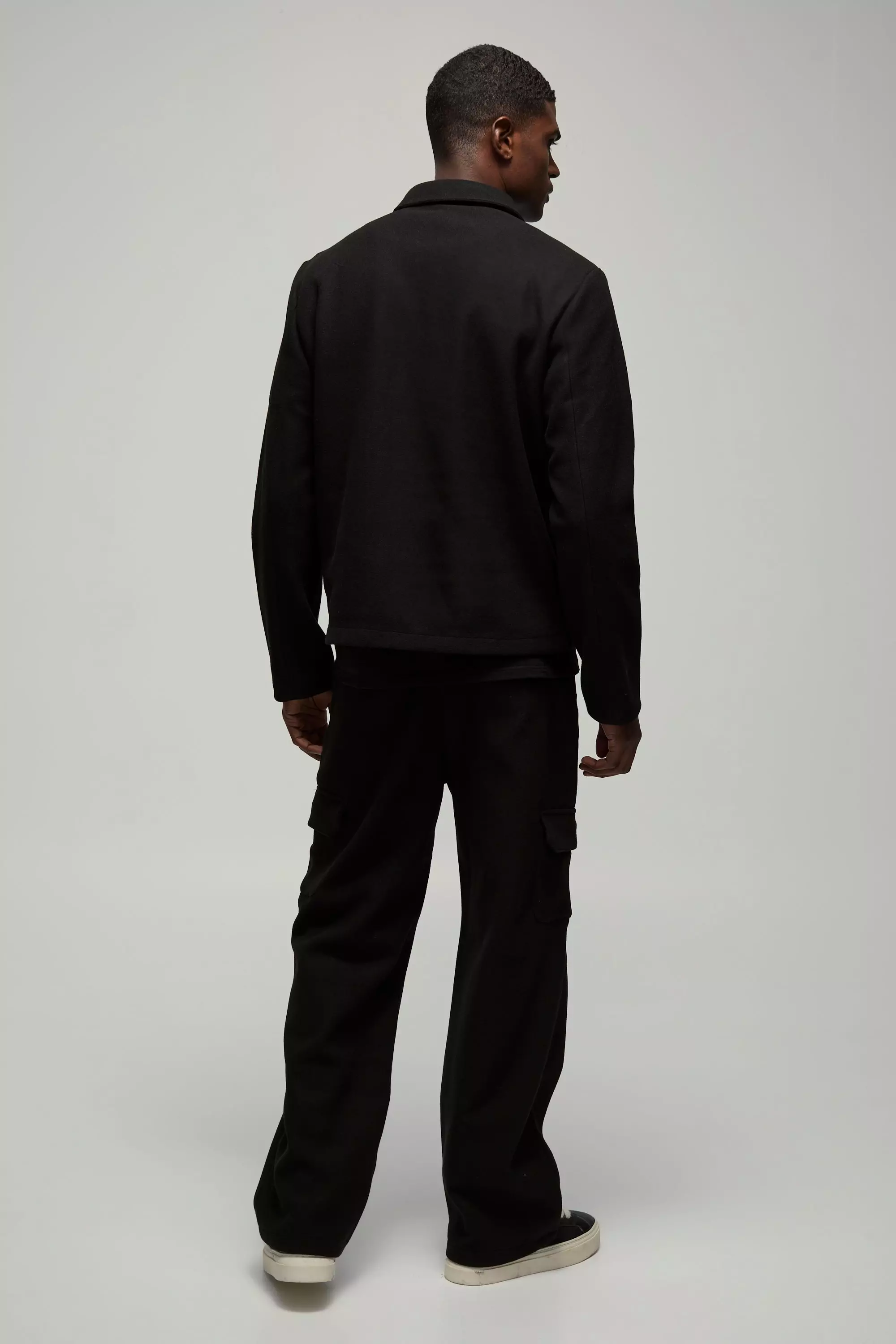 Black Relaxed Fit Wool Look Fixed Waistband Trousers alternative image