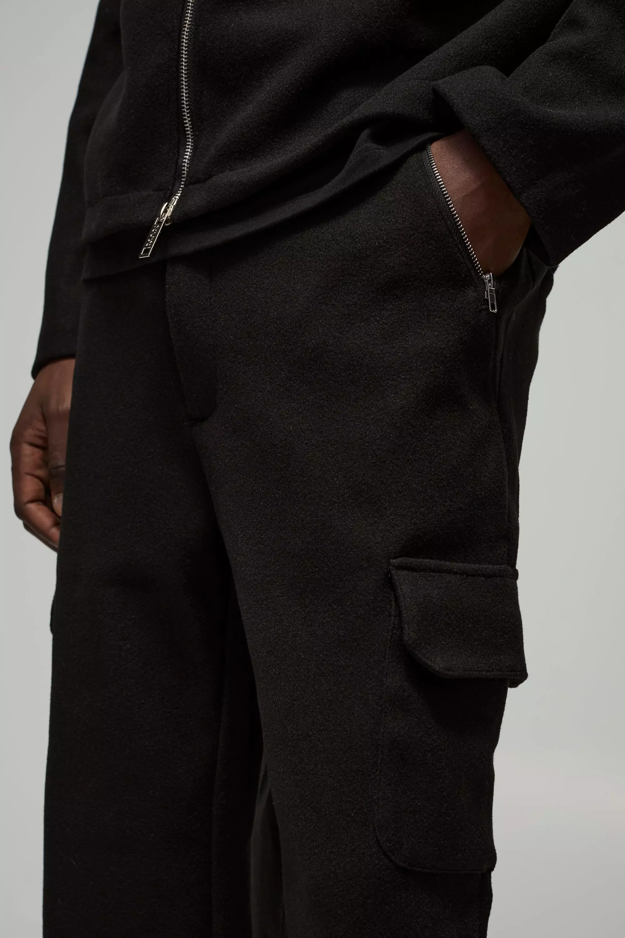 Black Relaxed Fit Wool Look Fixed Waistband Trousers alternative image