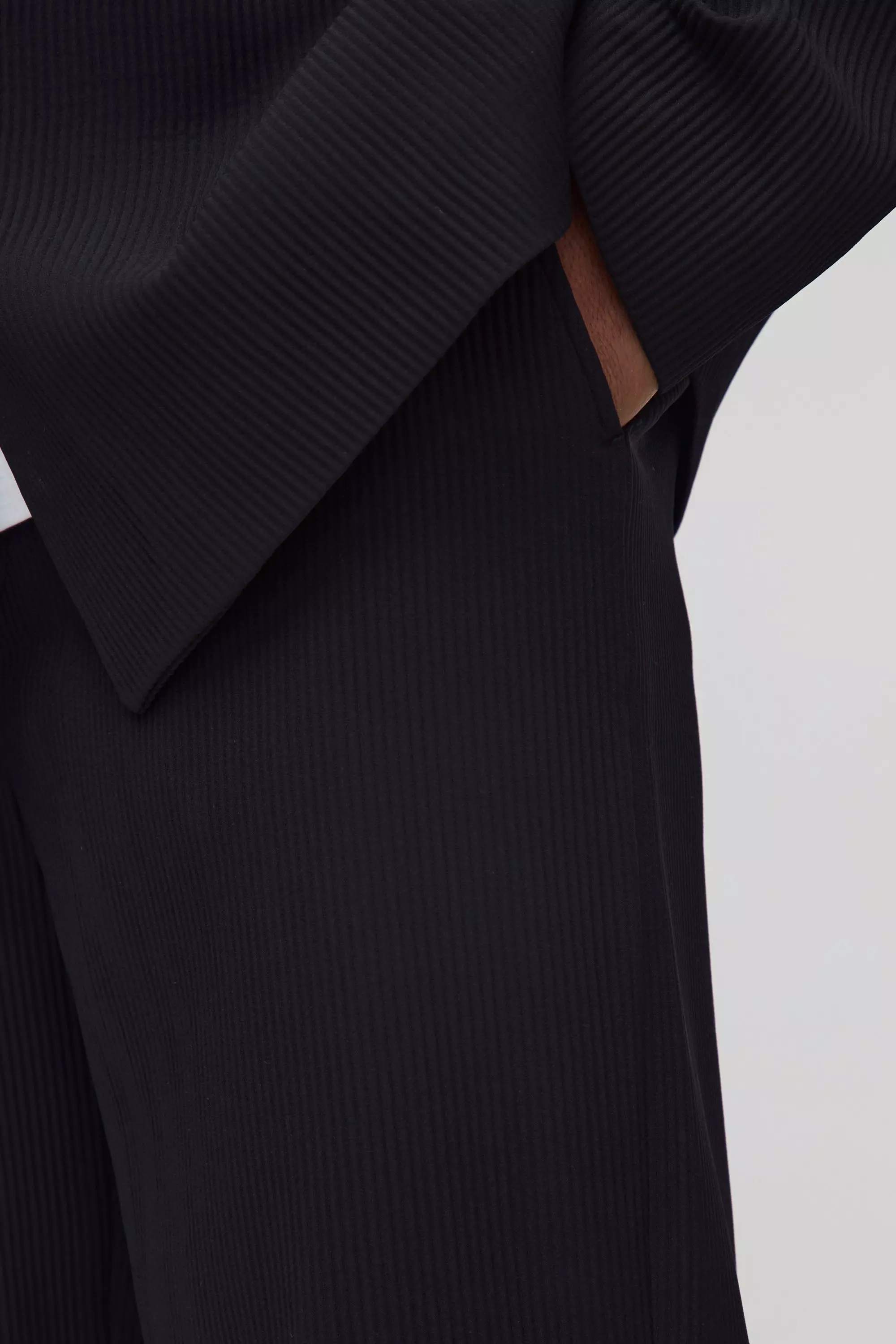 Black Wide Leg Pleated Fixed Waist Pants alternative image
