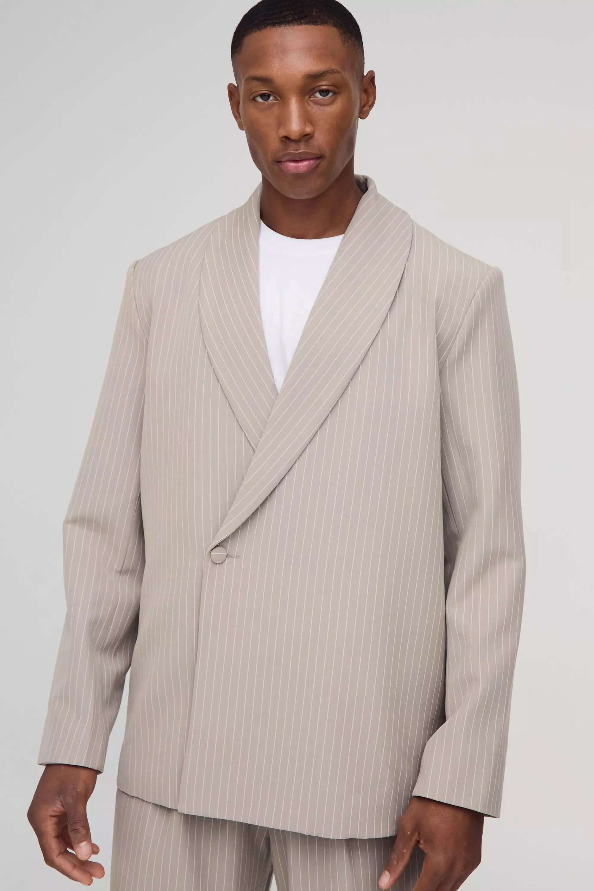 Blazer asymétrique à rayures fines, Stone autre image