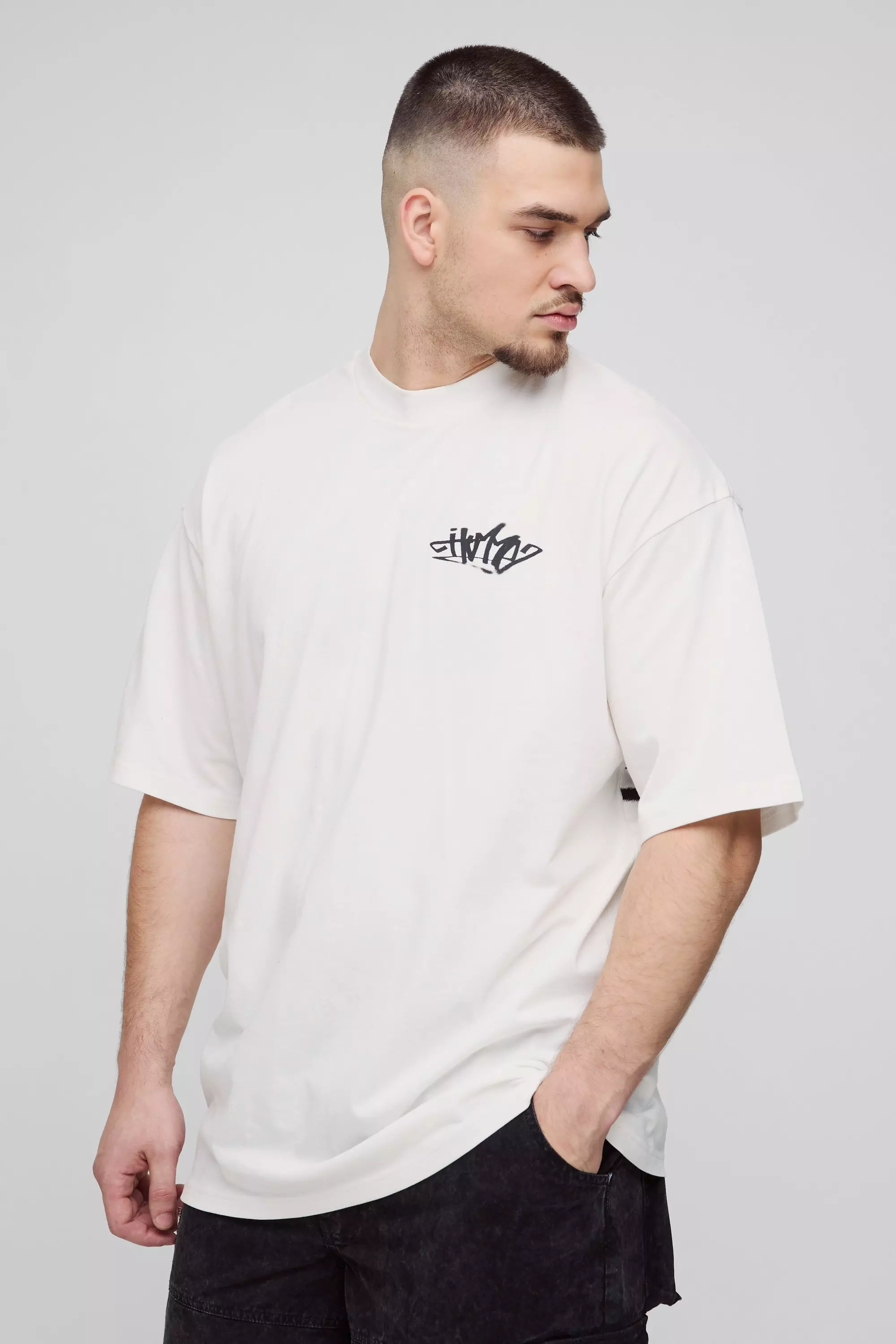 White Tall Oversized Homme Graffiti T-Shirt alternatieve afbeelding
