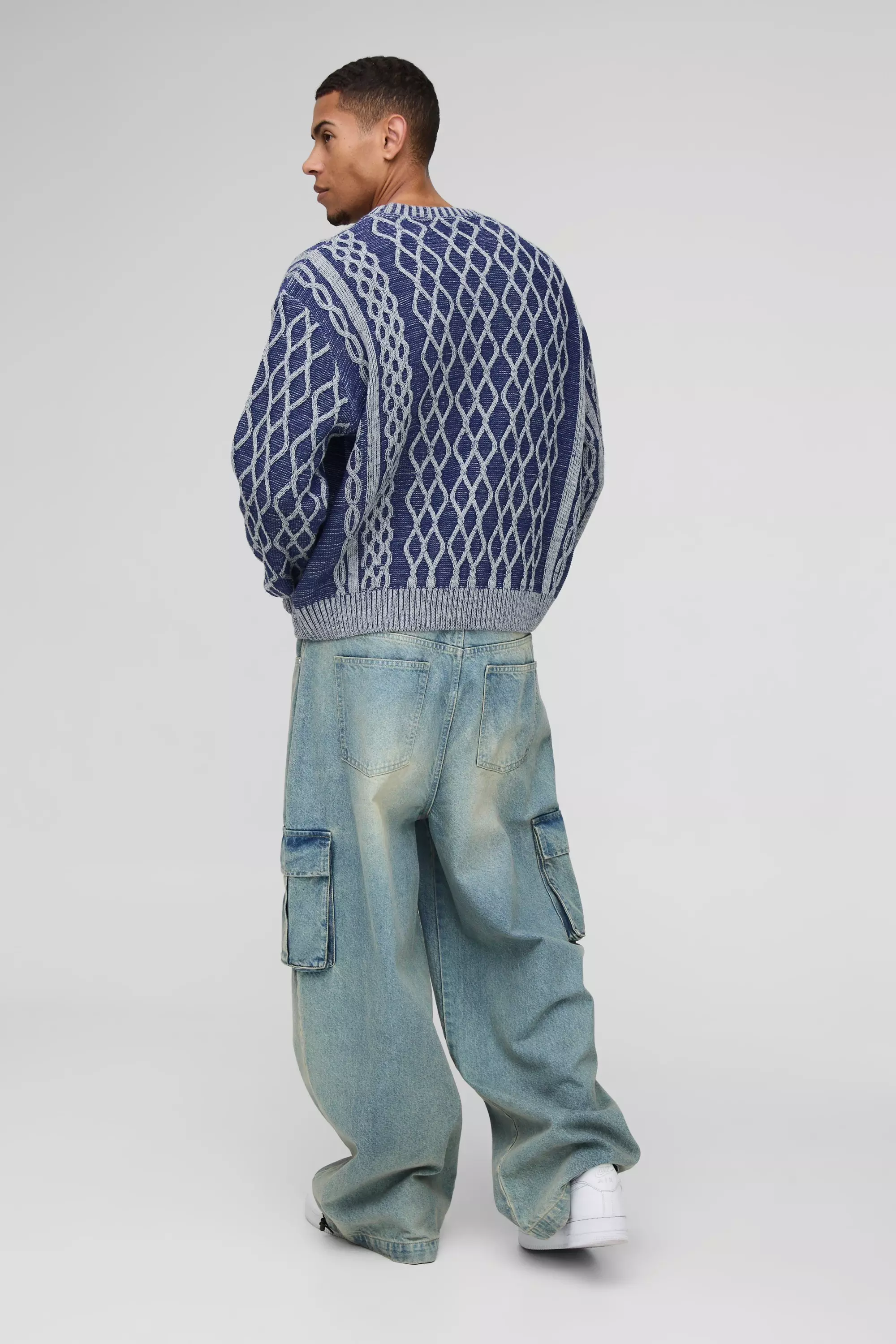 Blue Oversized Boxy OFCL Contrast Knitted Jumper alternative image