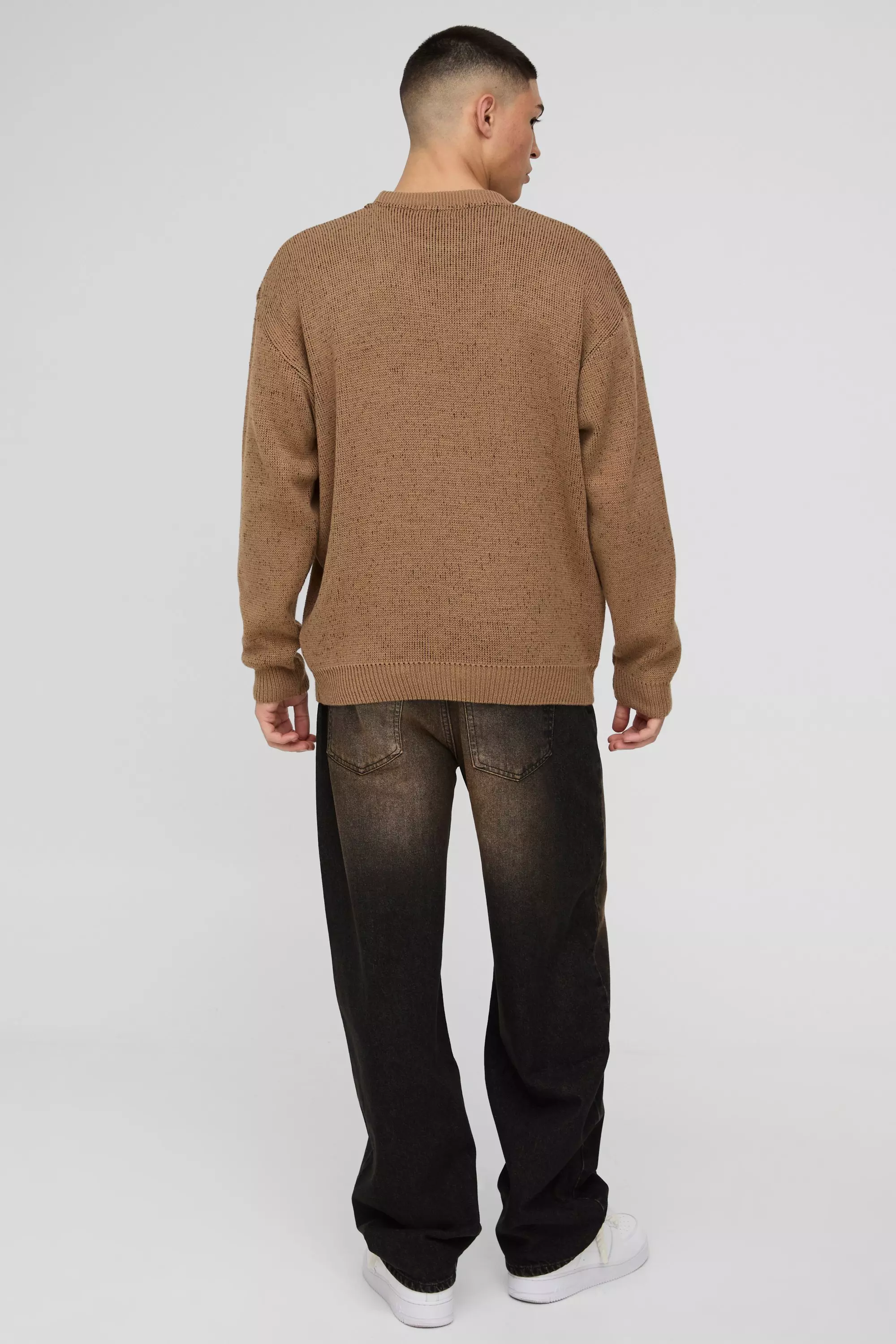 Taupe Oversized Fluffy Graphic Homme Knitted Sweater alternative image