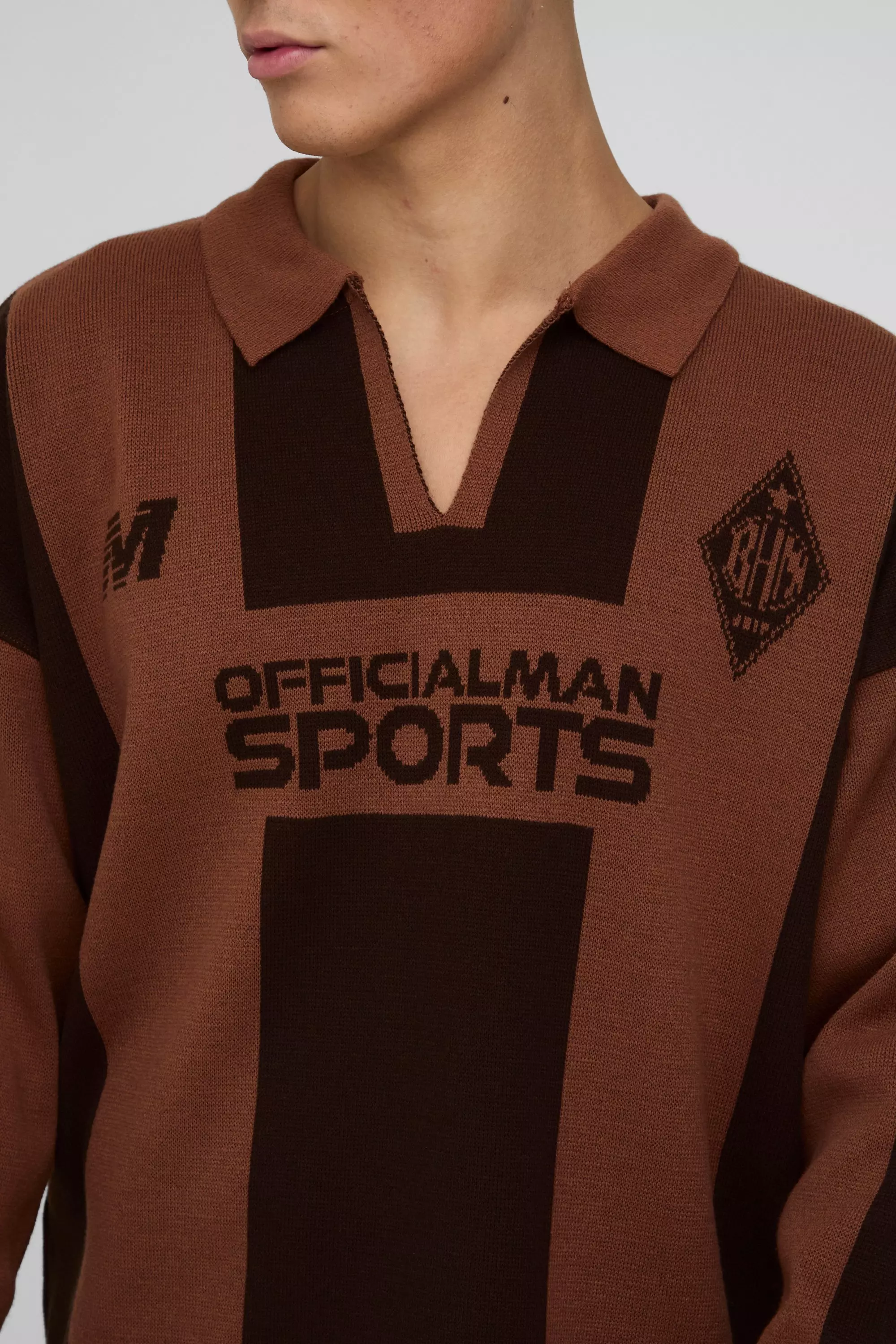 Taupe Boxy Moto Stripe Knitted Rugby Polo alternative image